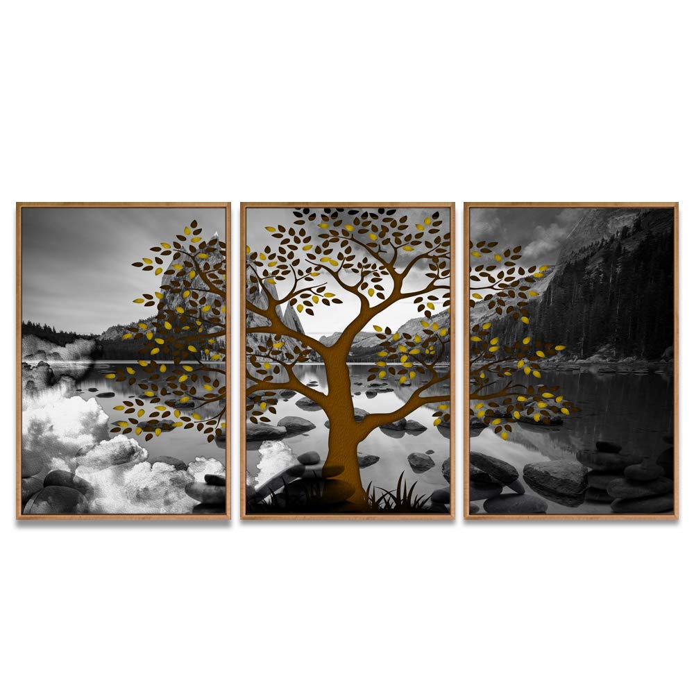 Wall26 3-Panel Framed Abstract Tree Canvas Wall Art - 16x24 Inch Ready to Hang Painting for Living Room & Bedroom Decor | Modern Home Office & Dorm Wall Decor