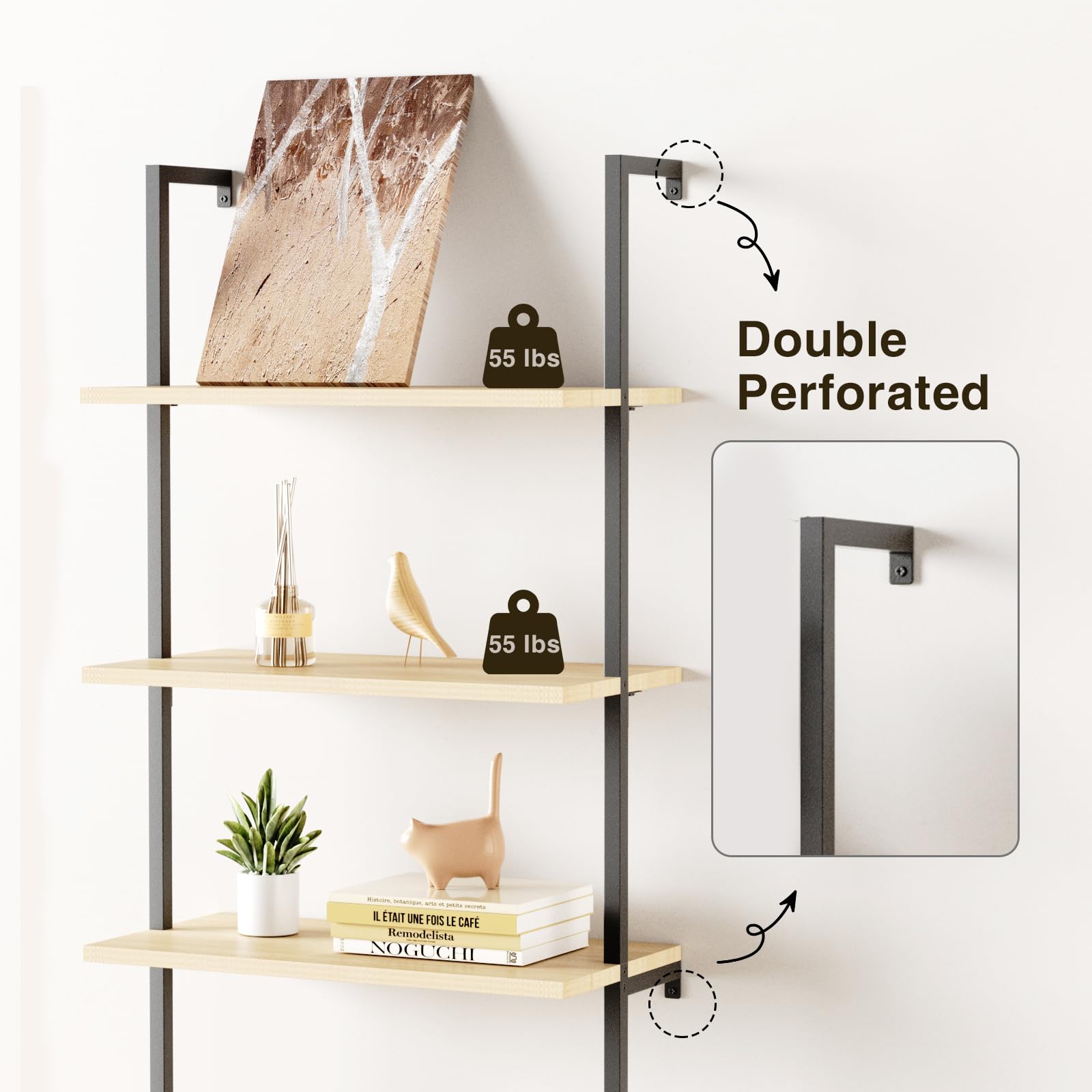 3-Tier Ladder Bookshelf with Rattan Cabinet - Space-Saving Storage for Home Office & Bedroom