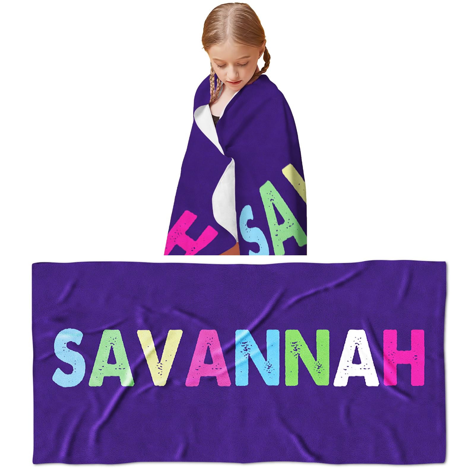 **Personalized Beach Towels with Name - Custom Quick Dry Microfiber Cotton/Poly Blend Towel - 30