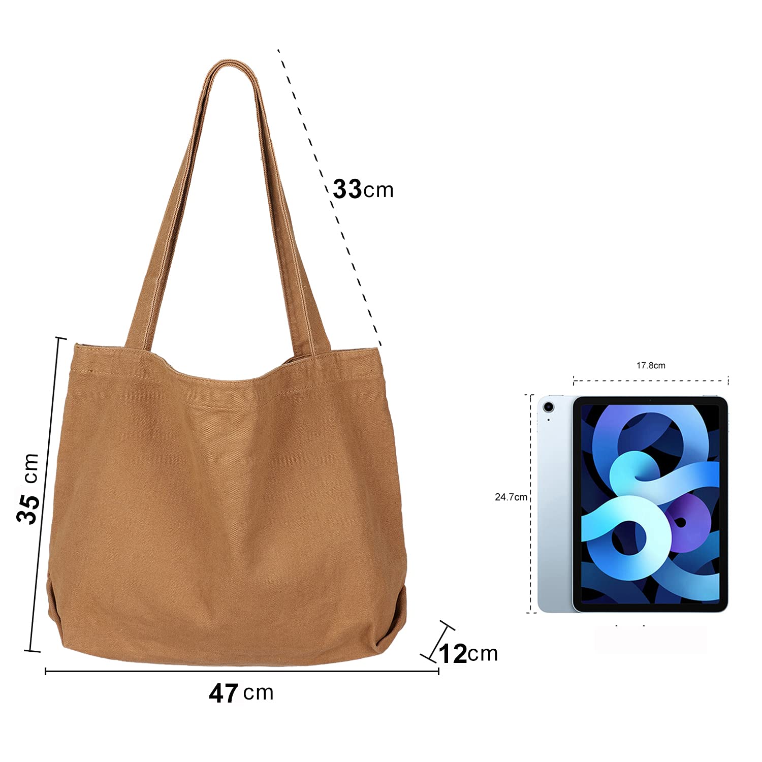 Etercycle Women's Large Canvas Tote Bag - Stylish Casual Shoulder Bag with Interior Pocket for School, Work, Shopping & Travel | Durable & Spacious Hobo Bag (Brown) - Perfect for Daily Commute, Beach Trips & Office Use
