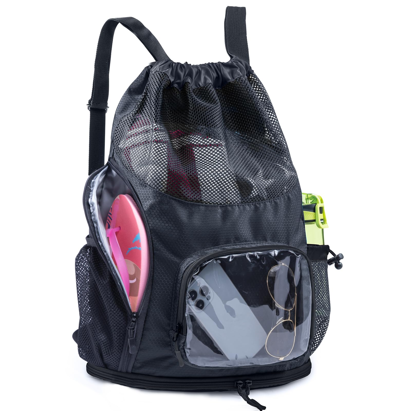 **Sandproof Drawstring Backpack - Breathable Mesh Beach Bag with Shoe Compartment & Toiletry Pockets - Water-Resistant Swim Bag for Pool, Beach, Summer Camp - Perfect for Travel, Gym & Outdoor Activities**
