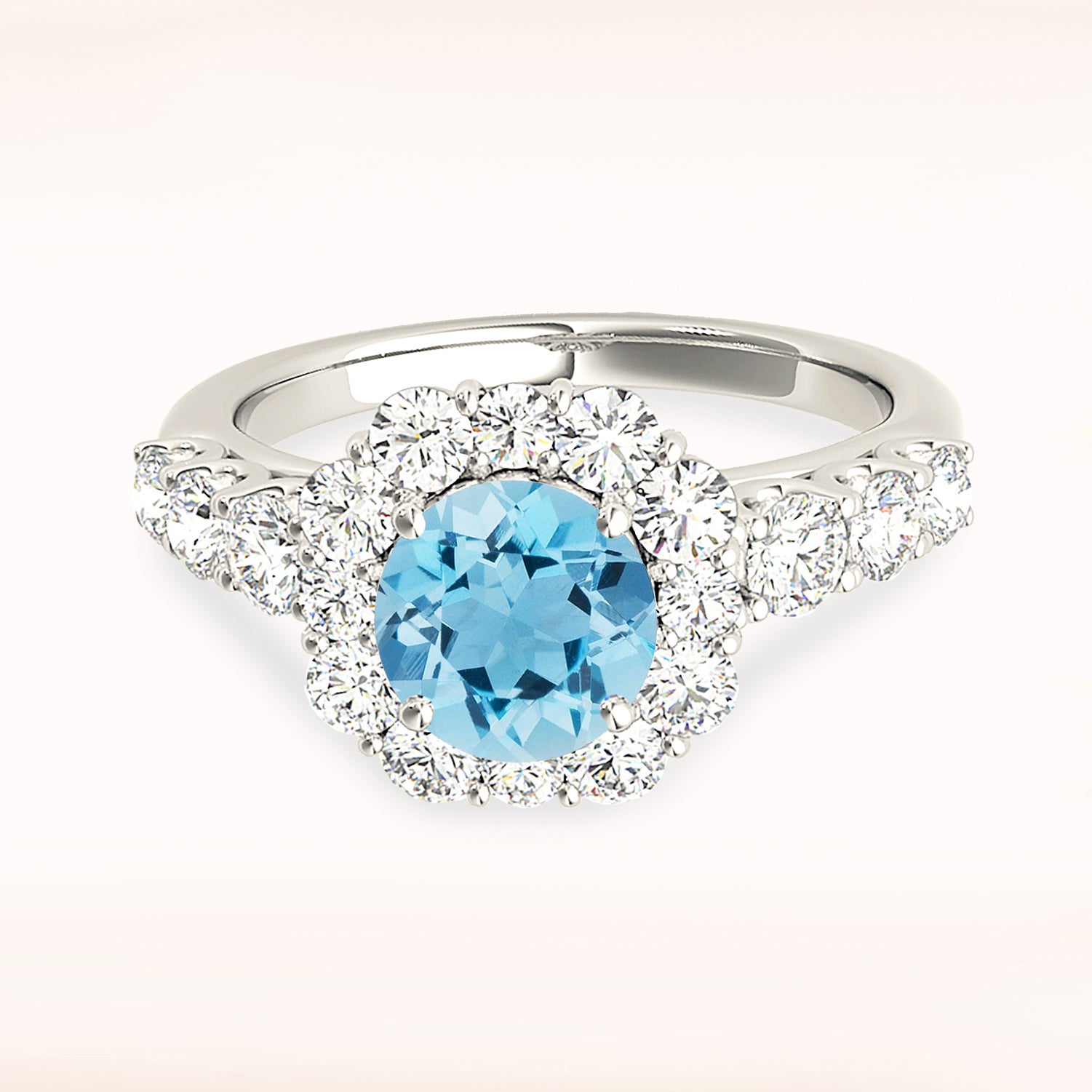 1.10 Carat Genuine Aquamarine Engagement Ring with Floral Halo & Diamond Accent Band - Perfect for Weddings, Anniversaries & Special Occasions