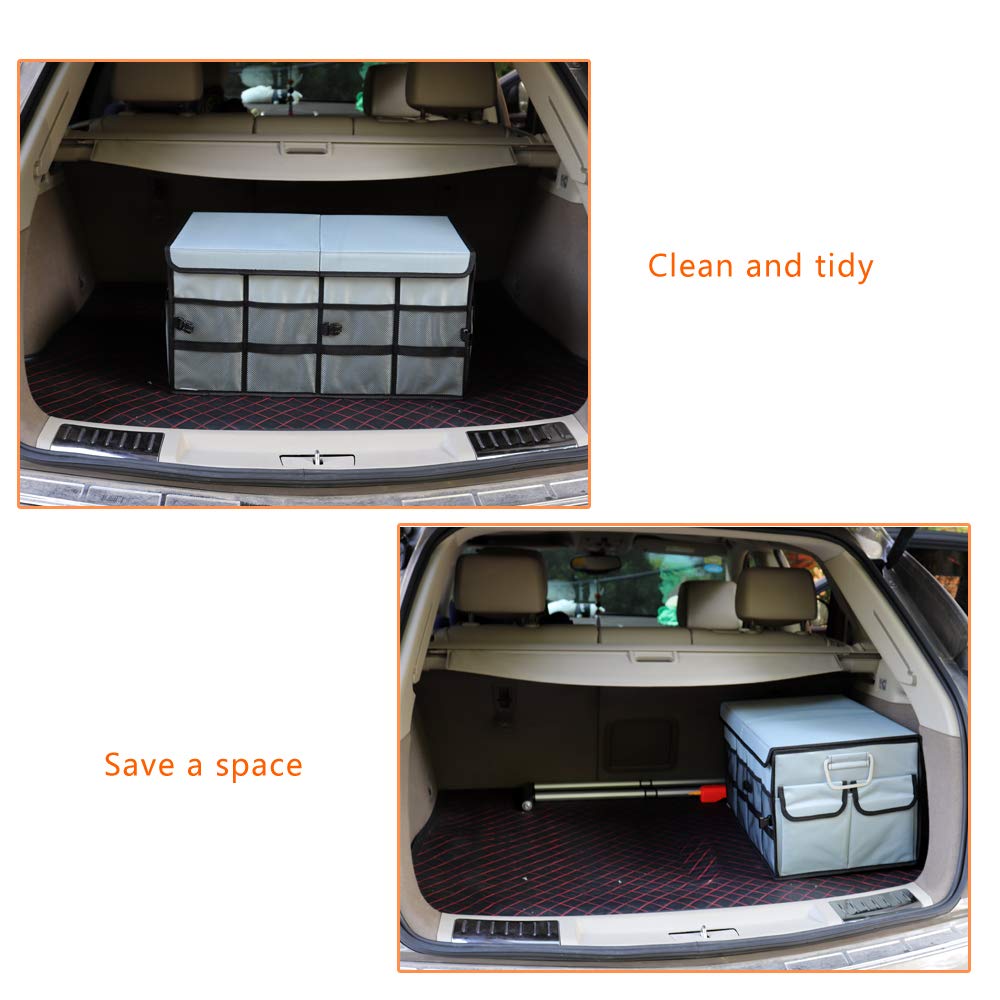 Collapsible Car Trunk Organizer with Non-Slip Straps - Large Multi-Compartment Storage for SUV, Truck, Minivan & Vehicle (Space Gray) - Perfect for Road Trips, Grocery Shopping & Auto Organization