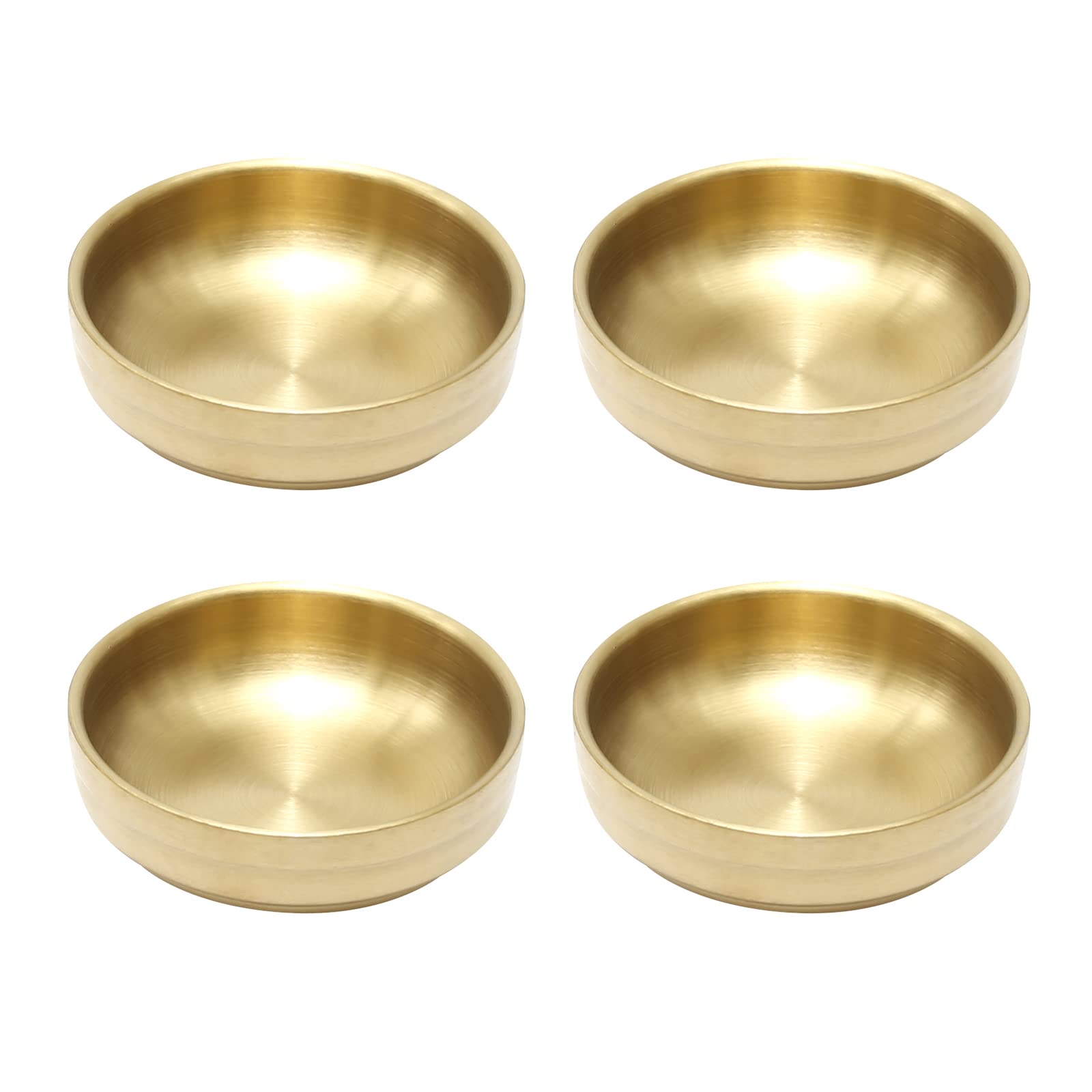 MDEOOSKY 4PCS Mini Stainless Steel Sauce Dishes 3.54in - 304 Stainless Steel Appetizer Plates, Double-Deck Plates for Oil, Vinegar, Juice, Salad, Ketchup - Gold Color - Perfect for Restaurants, Parties, Picnics & Home Dining