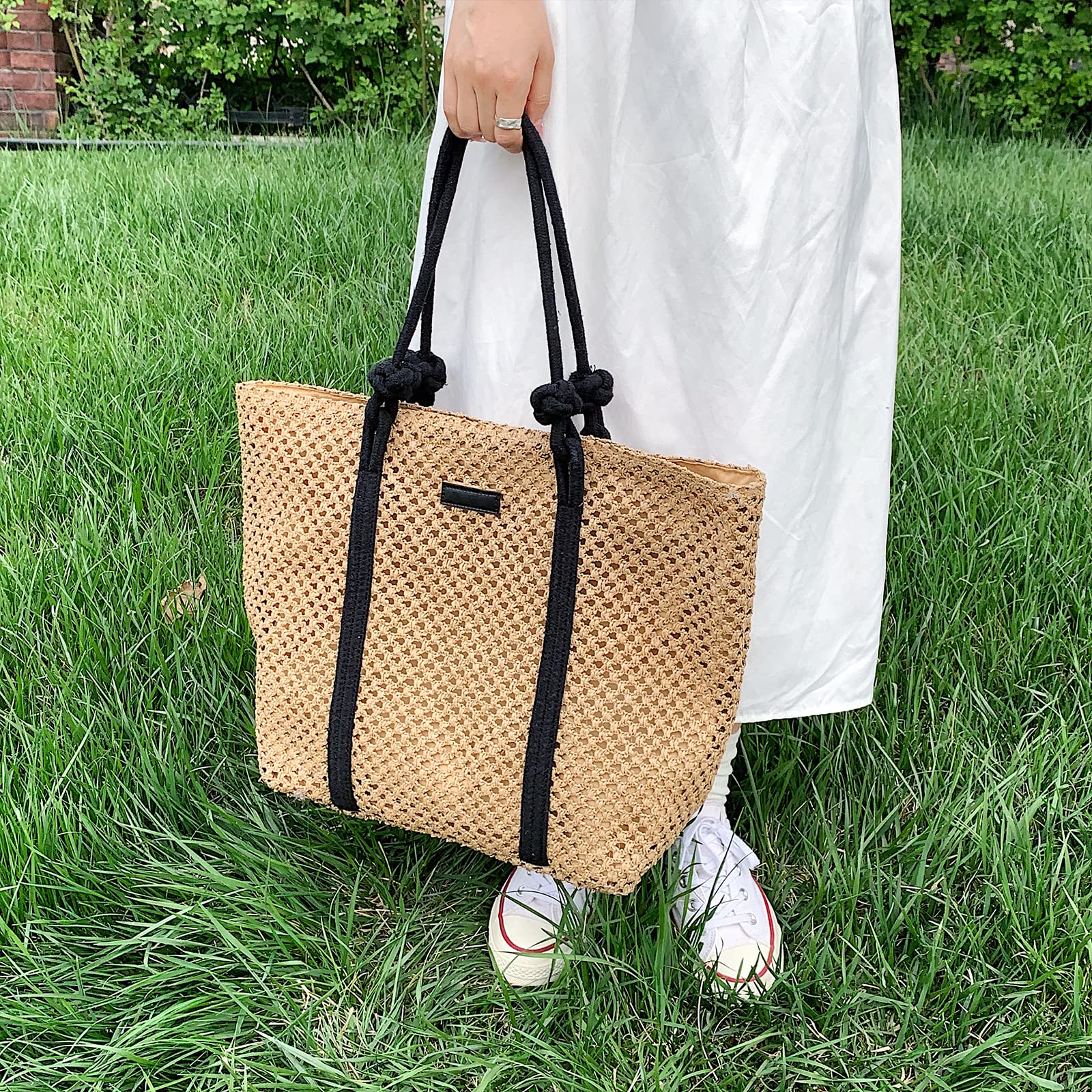 Stylish Straw Beach Bag for Women - Large Woven Tote Shoulder Handbag - Perfect for Summer Vacation, Pool Party & Beach Outings