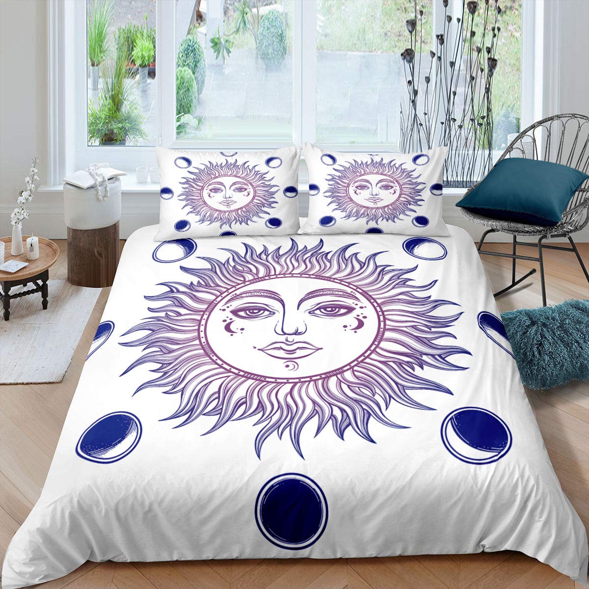 Bohemian Sun and Moon Duvet Cover Set - Vintage Folk Design Twin Size Bedding for Kids, Teens & Adults (1 Duvet Cover + 1 Pillowcase) - Perfect for Boho Chic Bedrooms, Guest Rooms & Dorm Decor