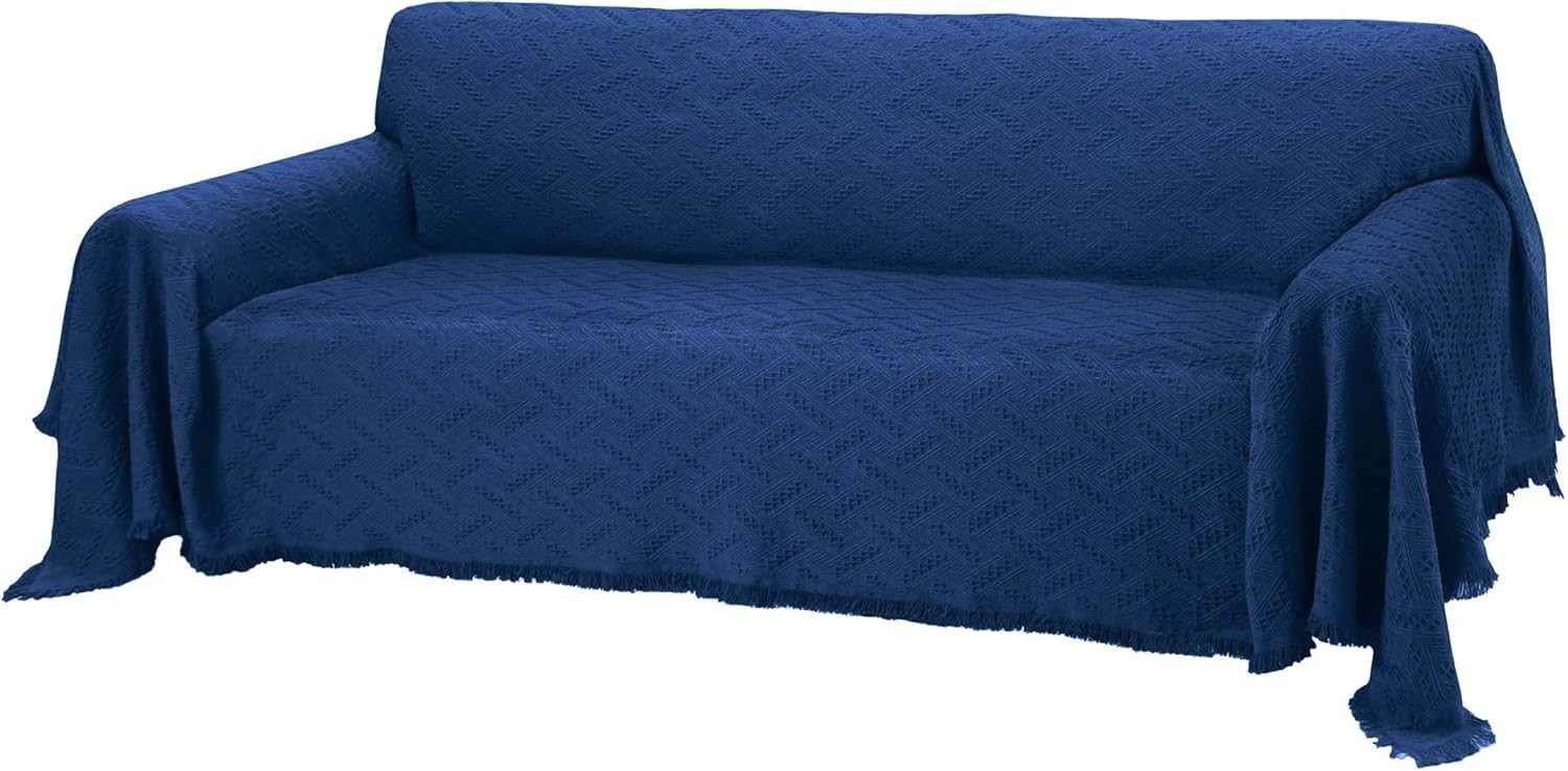 Geometric Washable Sofa Cover for 3-Cushion Couch - Pet Friendly Furniture Protector Blanket | Large Royal Blue Throw for Living Room, Sectional & Dog Owners