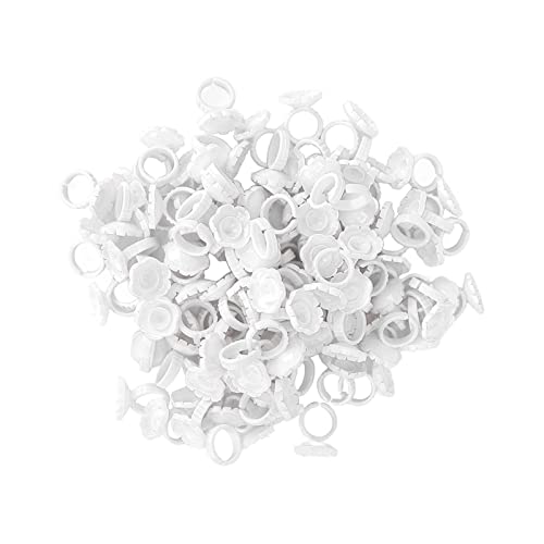 Professional Eyelash Extension Glue Ring Holder - 100pcs White Flower-Shaped Adhesive Cups for Lash Artists | Perfect for Salon, Home Use & Travel | Secure Glue Application Tool for Flawless Eyelash Extensions