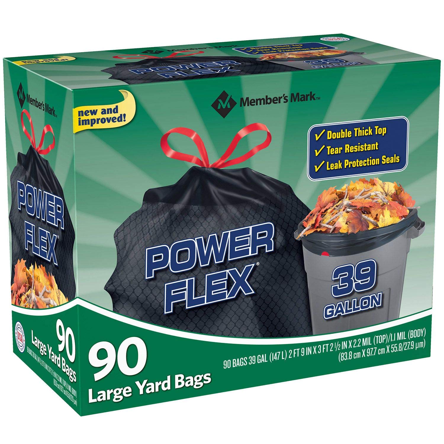 Member Mark Large 39 Gallon Drawstring Trash Bags - 90 Count (Pack of 12) | Heavy Duty Garbage Bags for Home, Office & Outdoor Use | Extra Thick Waste Disposal Bags