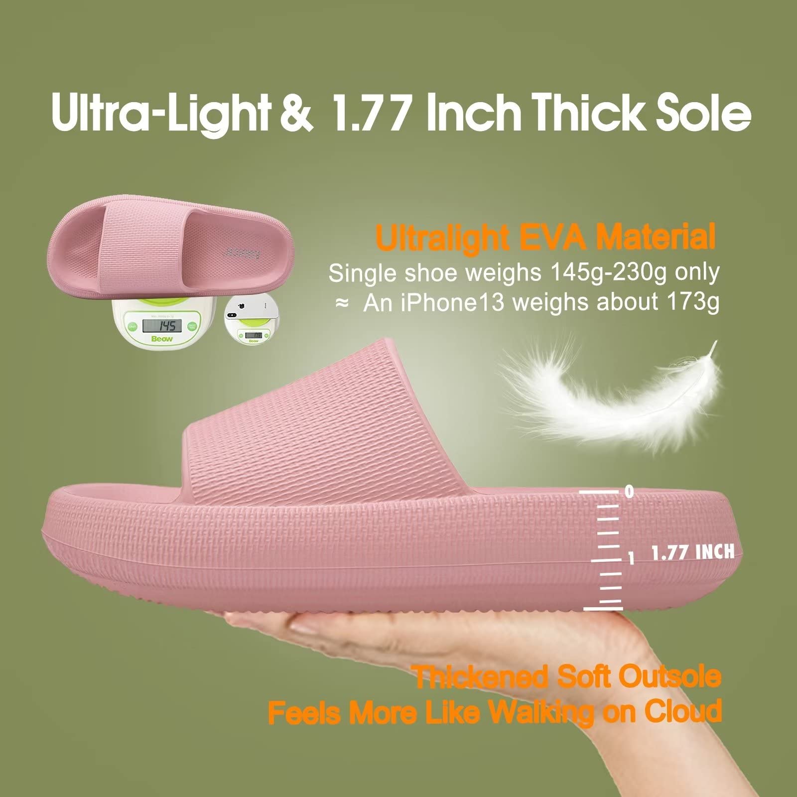 EQUICK Cloud Slides Pillow Slippers for Women and Men - Ultra Soft Bathroom Sandals with Cushioned Thick Sole | Indoor & Outdoor Shower Slippers | Perfect for Home, Spa, Poolside, and Travel Use