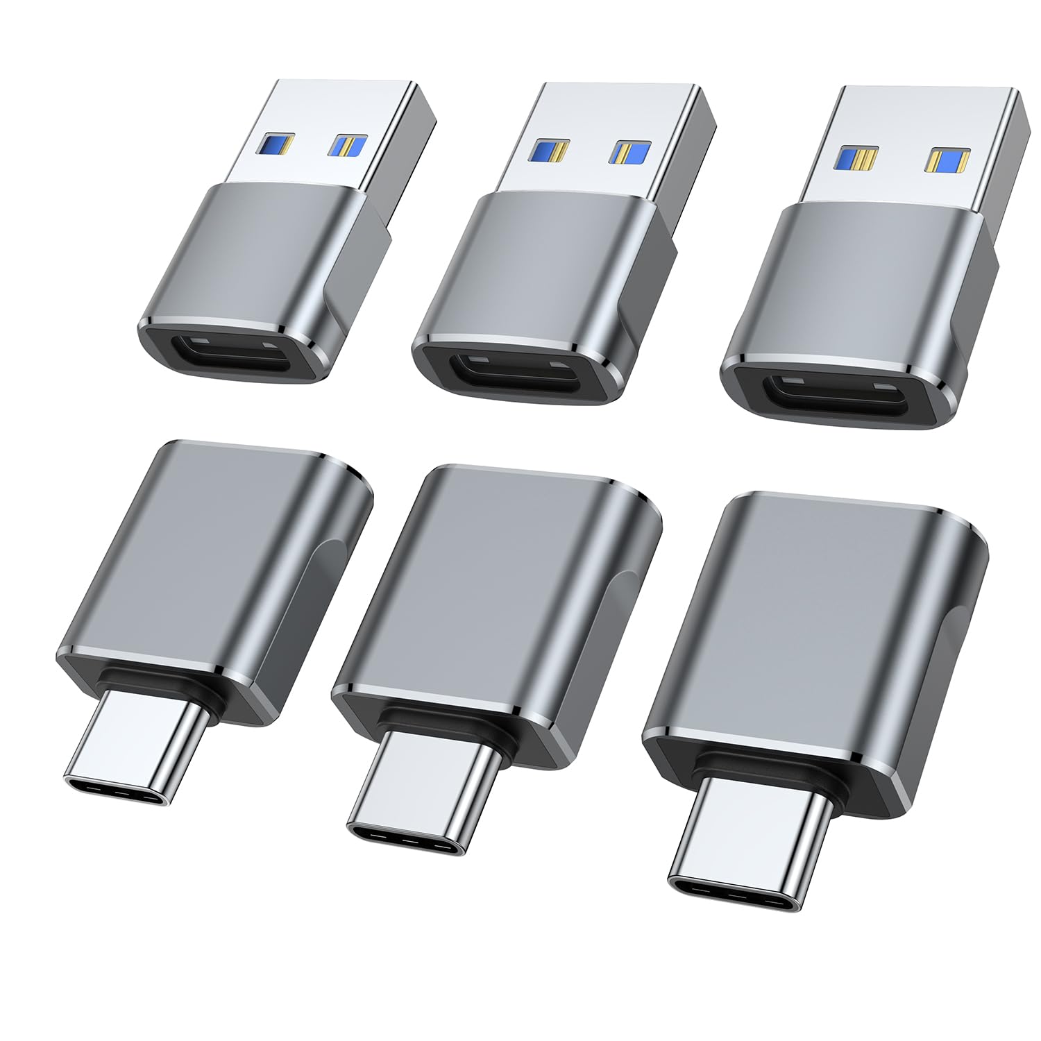 6-Pack USB A to USB C Adapter & USB C to USB Adapter - Fast Charging OTG Cable for MacBook Pro 2023, iPad Pro, iMac, iPad Mini 6, Laptops & Type-C Devices - Perfect for Home, Office & Travel (Grey)
