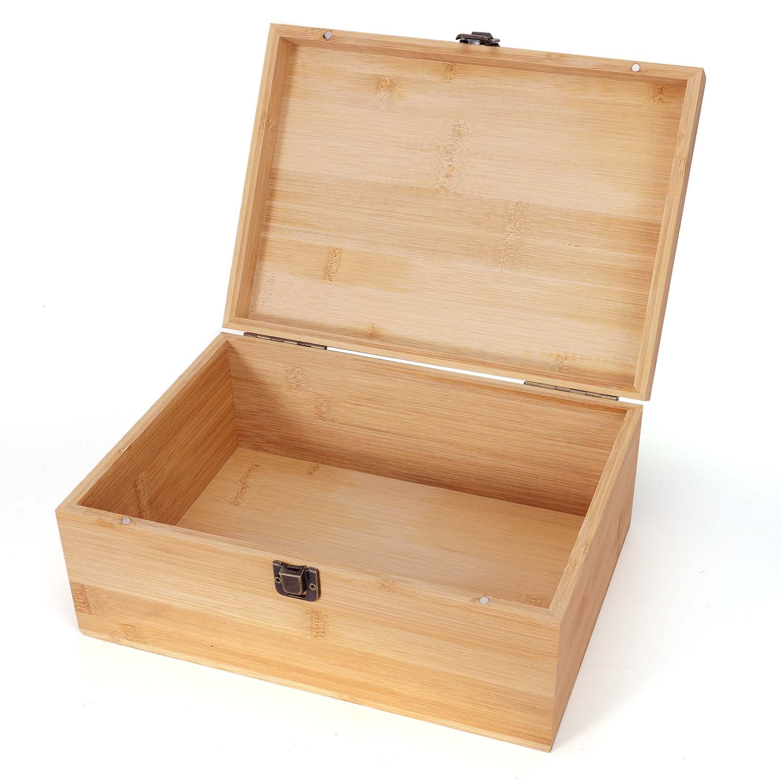 Woiworco Large Bamboo Wooden Storage Box with Hinged Lid - 11 x 7.9 x 4.5 Inch Natural Wooden Craft Box for DIY, Home Decor, Jewelry & Keepsake Organizer - Perfect for Art Supplies, Gift Wrapping & Home Storage Solutions