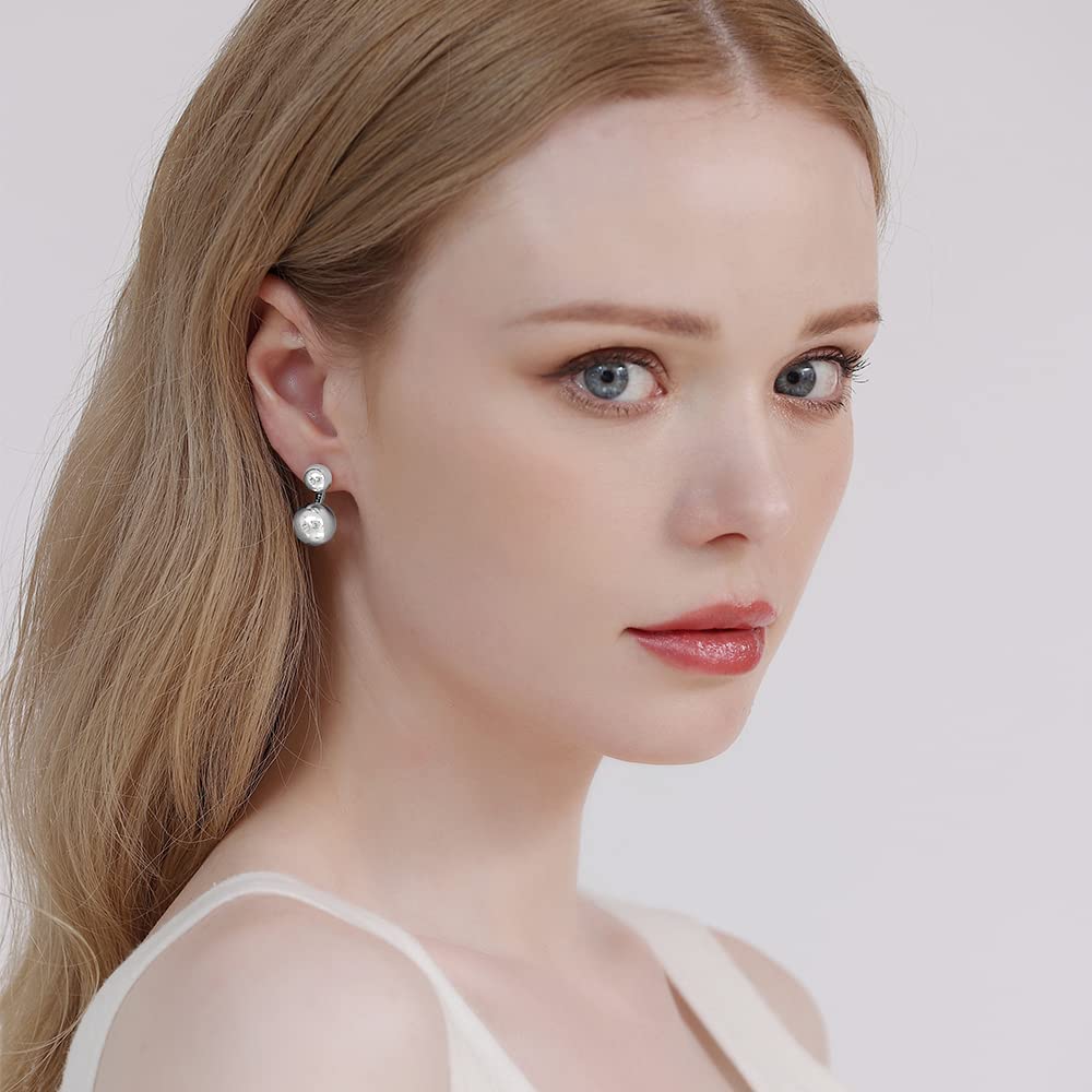 Double Ball Jacket Earrings for Women - 2 in 1 Front & Back Pearl Stud Earrings - Elegant Jewelry for Party, Work & Everyday Wear