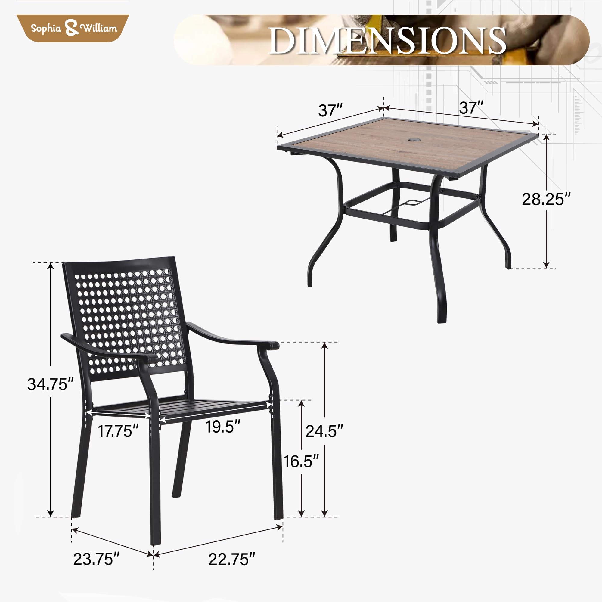Sophia & William 5-Piece Outdoor Dining Set - 37