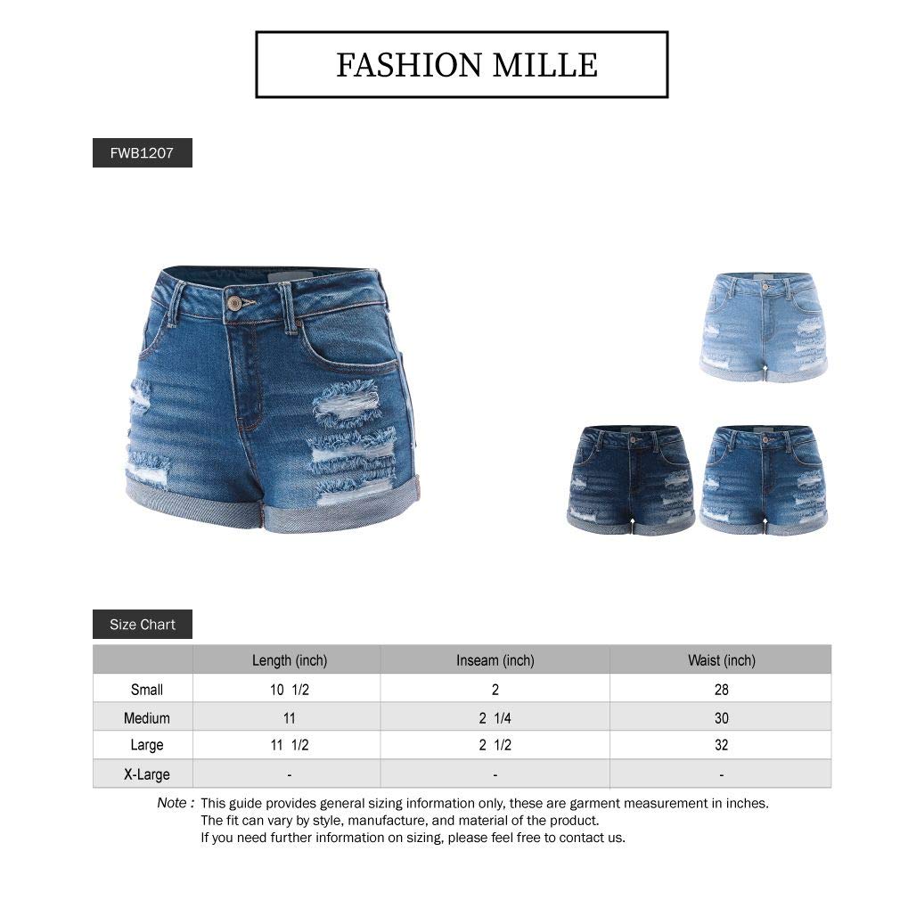 FashionMille Women's Casual Distressed Ripped Folded Hem Denim Shorts | High Waisted Stretch Denim Shorts for Women | Perfect for Summer Outfits, Beach Vacations & Casual Wear