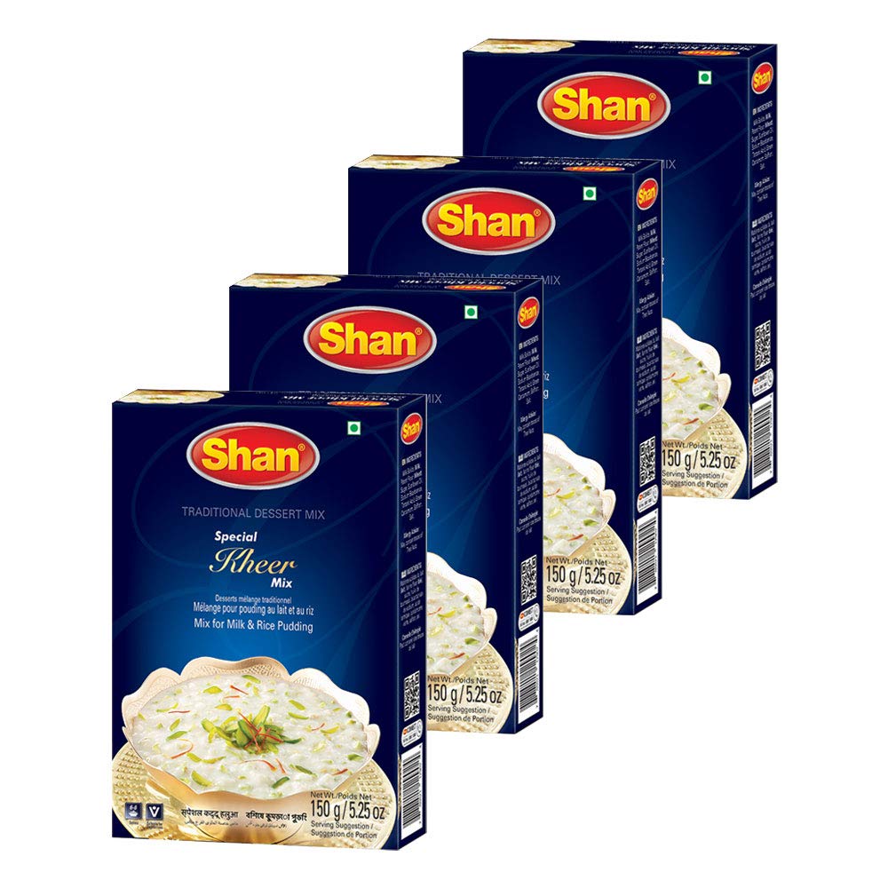 Premium Shan Special Kheer Traditional Dessert Mix 5.29oz (150g) - Instant Milk & Rice Pudding Powder - Vegetarian Friendly - Airtight Resealable Packaging (4-Pack) - Perfect for Festivals, Family Gatherings & Sweet Treats at Home