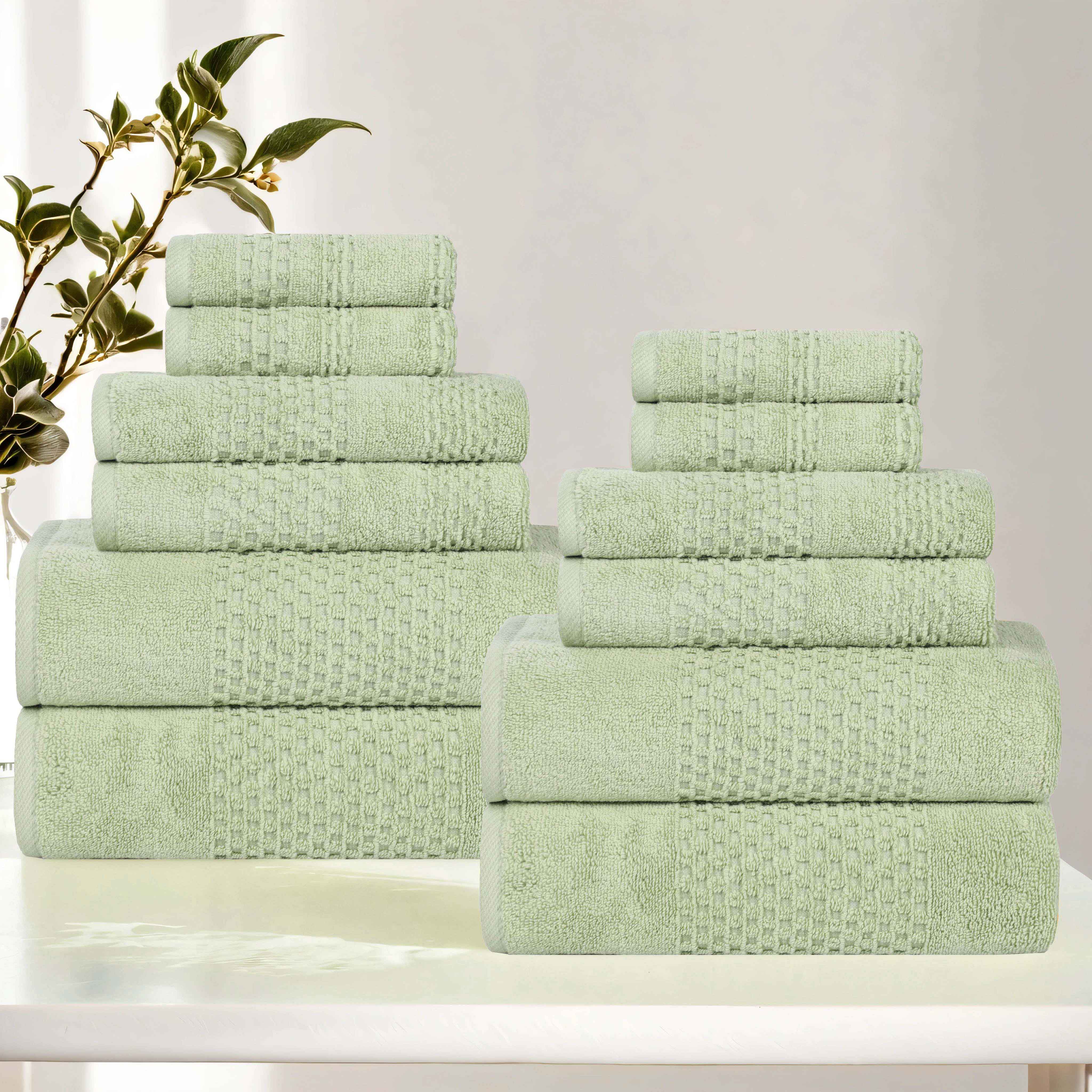 Premium 12-Piece Zero Twist Cotton Waffle Towel Set - Ultra Soft & Absorbent Bath Towels for Spa, Beach, and Luxury Home Use