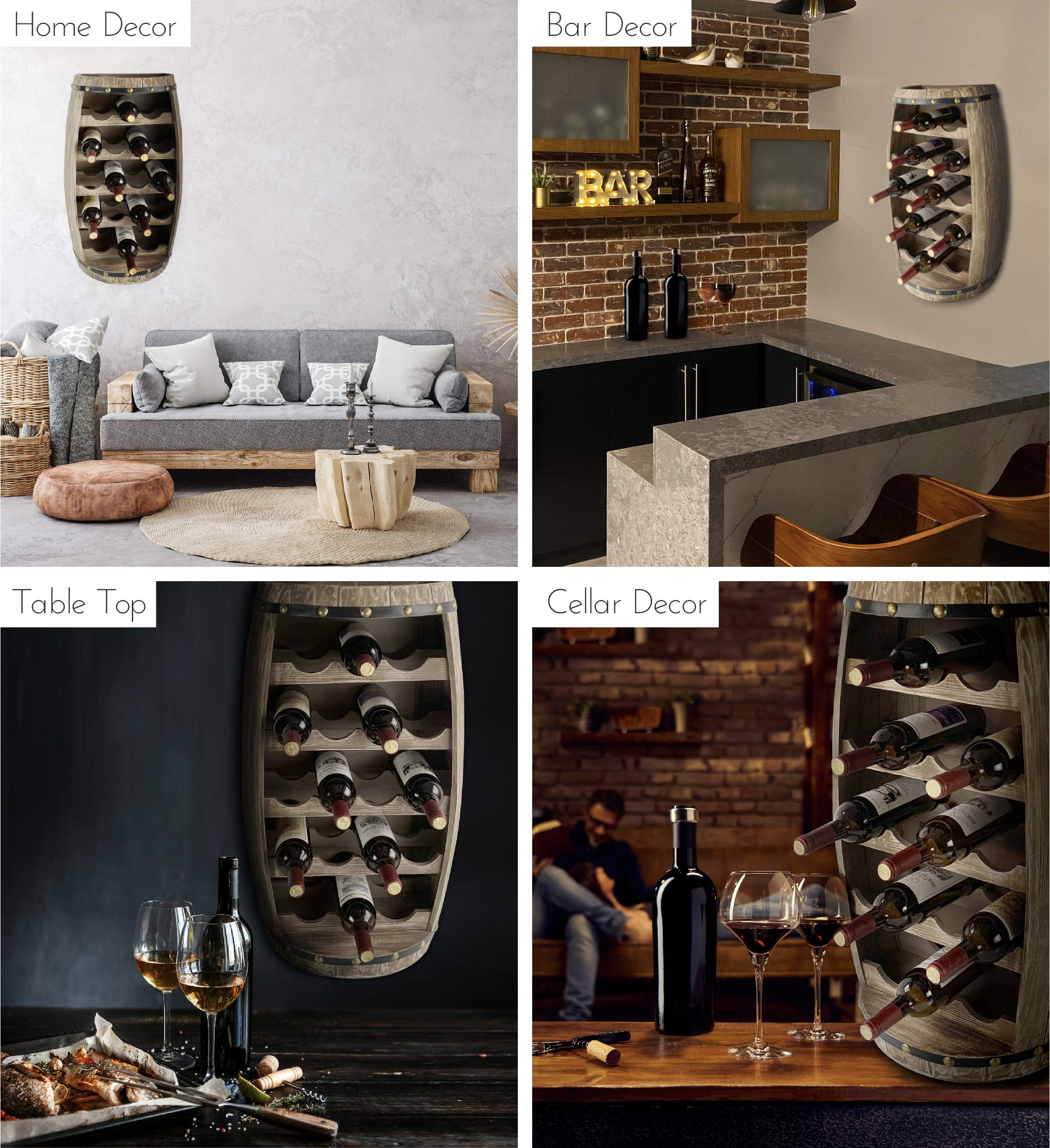 CoTa Global Modern Alexander Wall Mounted or Freestanding Barrel Wine Rack - 18 Bottle Capacity, Hanging or Floor Standing Wine Storage Shelf Organizer for Home Bar, Kitchen & Dining Room Decor