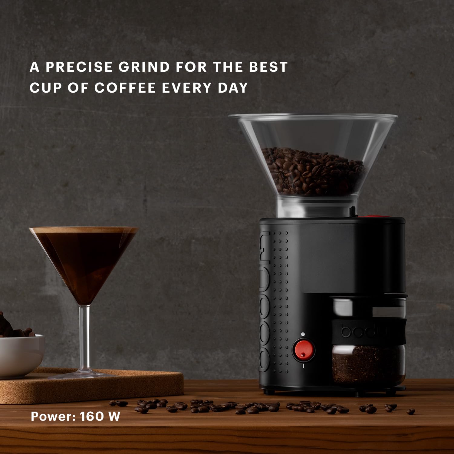 Bodim Bistro Electric Conical Burr Coffee Grinder - 12 Adjustable Grind Settings with Preset Timer, Black - Perfect for Home Baristas & Coffee Enthusiasts