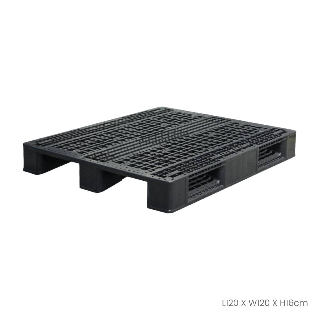 Black Industrial Plastic Pallet P1212 - Heavy-Duty Storage & Shipping Solution for Warehouses, Factories & Logistics