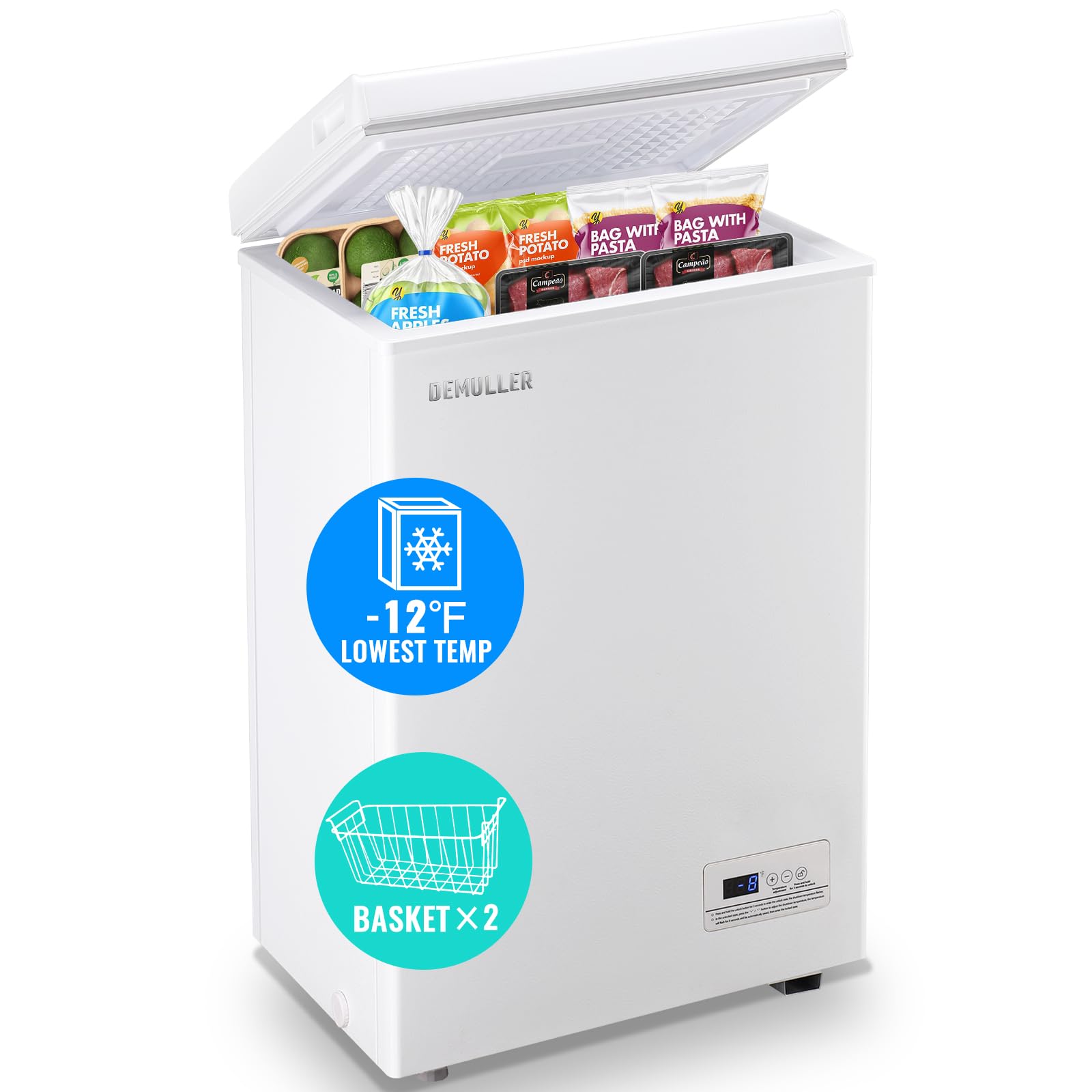 3.5 CU.FT Chest Freezer - Ultra Low Temperature Deep Freezer (-12℉) with 2 Removable Baskets, Compact Freestanding White Mini Freezer for Home, Kitchen, Office | Perfect for Storing Frozen Foods, Ice Cream, Meat & Meal Prep