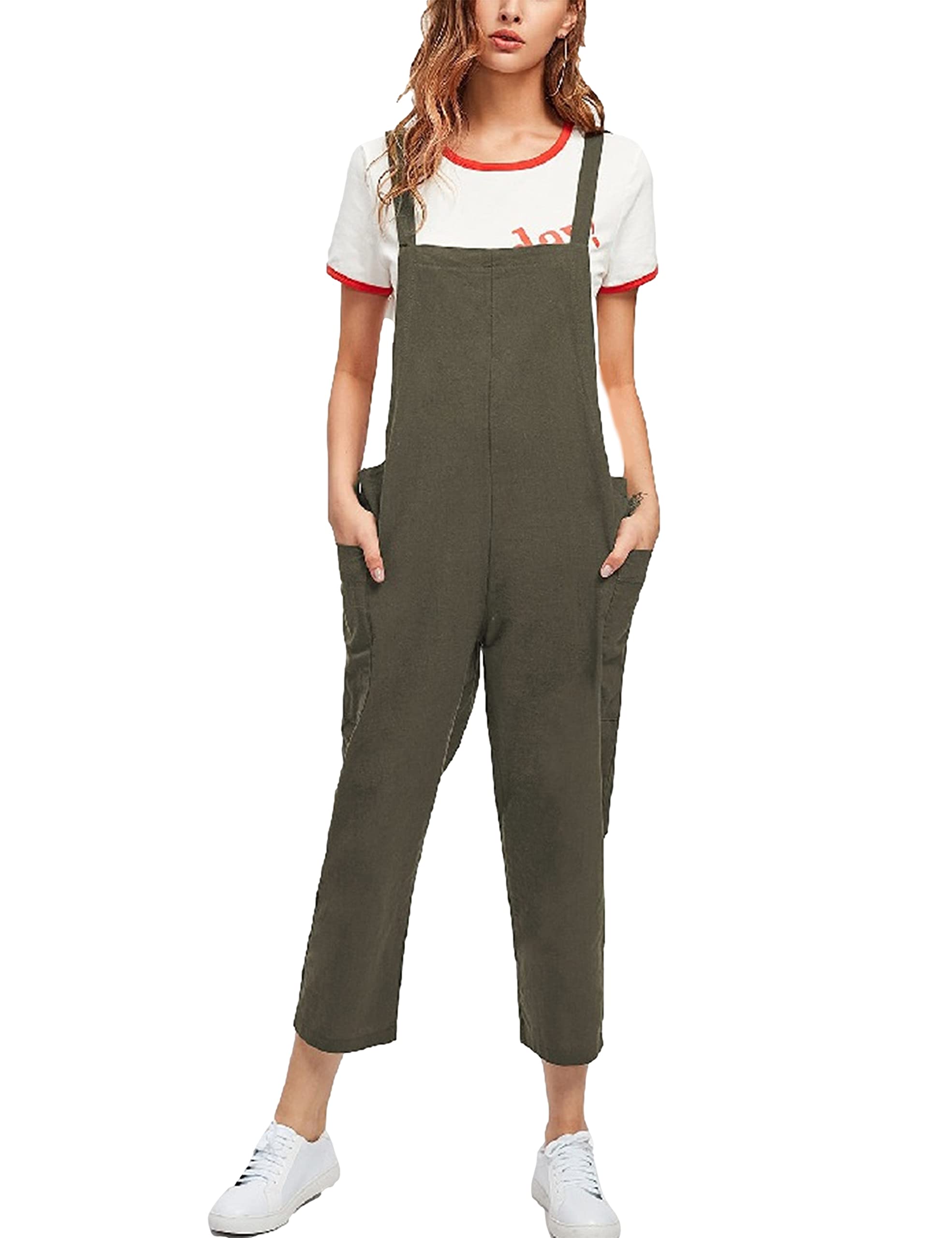 UANEO Women's Casual Sleeveless Jumpsuit with Pockets - Straps Baggy Overalls for Summer Outfits, Streetwear & Travel Outfits