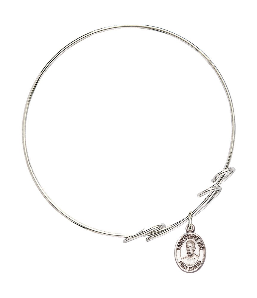 Sterling Silver Round Double Loop Bangle Bracelet with Blessed Miguel Pro Charm - Perfect for Religious Gifts, Everyday Wear & Special Occasions