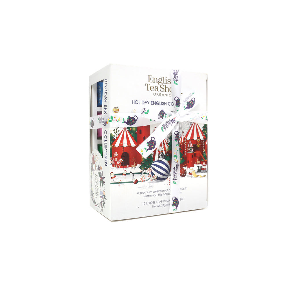 English Tea Shop Holiday White Prism - 12 Premium Loose Leaf Pyramid Tea Bags | Organic Herbal Tea for Relaxation & Gifting | Perfect for Christmas, Holidays & Cozy Evenings