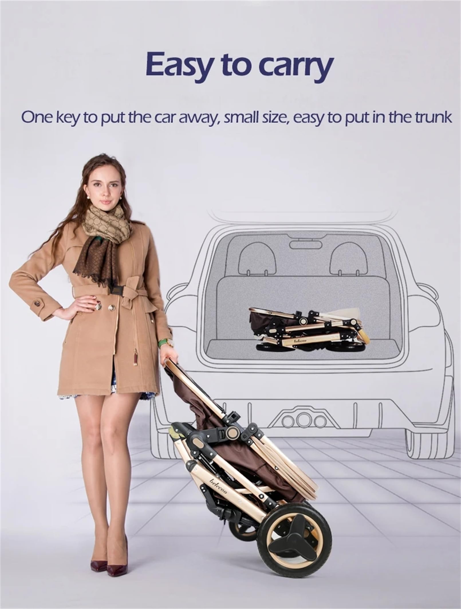 2 in 1 Baby Stroller - Foldable High Landscape Infant Stroller & Reversible Bassinet Pushchair with Adjustable Canopy (Khaki) | Perfect for Newborns, Travel, Shopping & Outdoor Walks