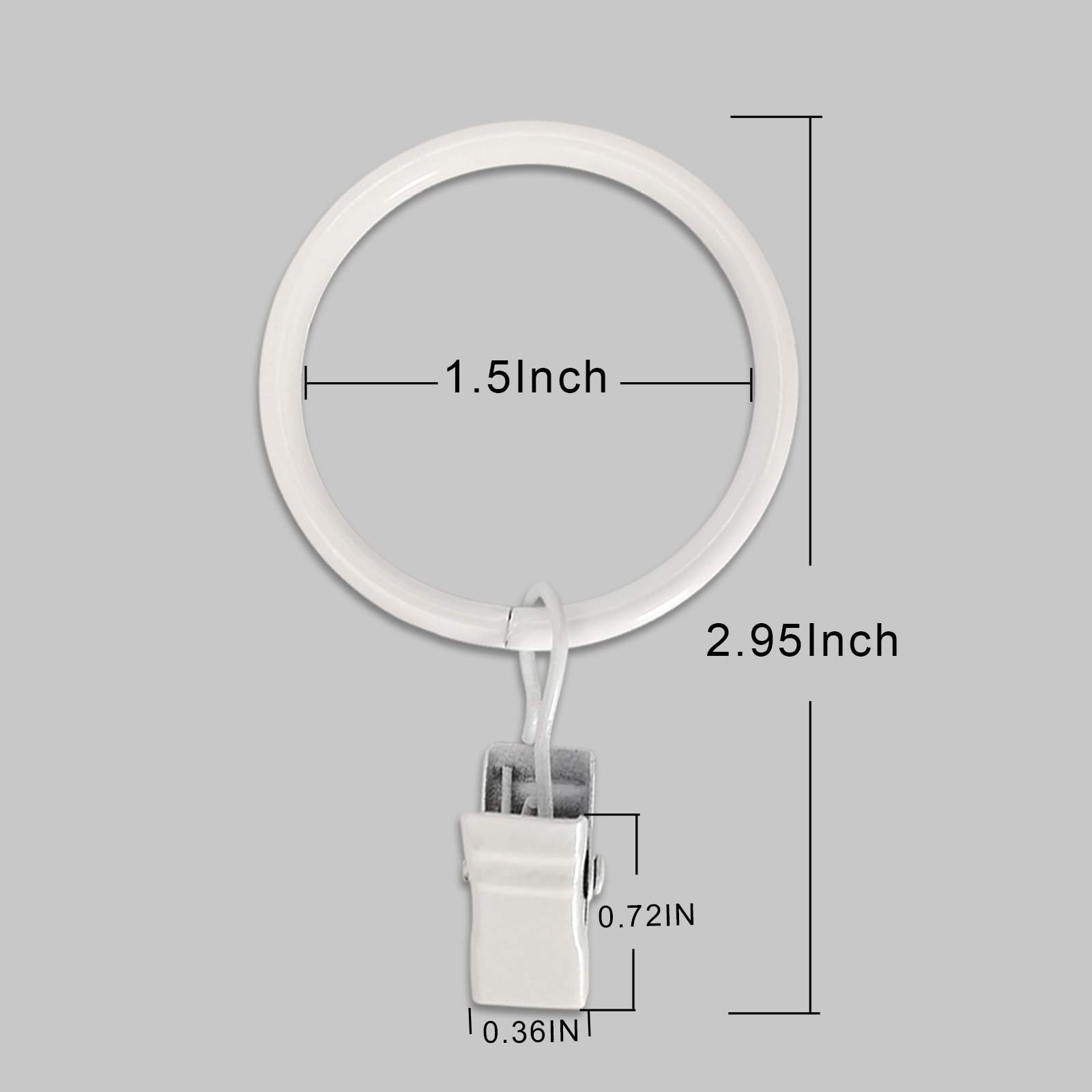 20 Pack White Metal Curtain Rings with Clips - 1.5 Inch Interior Diameter Curtain Hooks for Hanging Drapes, Sheers & Valances - Perfect for Living Room, Bedroom & Window Decor