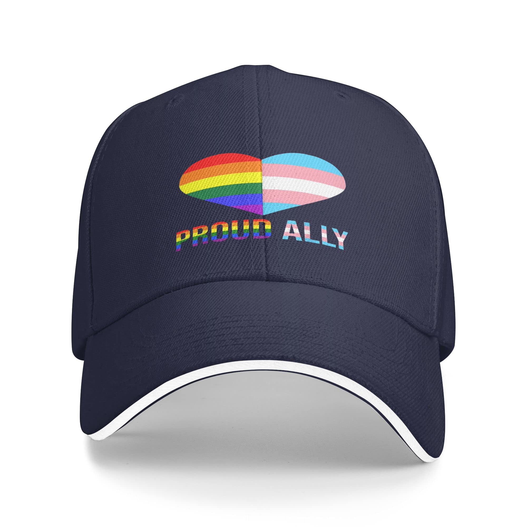Proud Ally LGBT Transgender Flag Heart Baseball Cap - Gay Lesbian Pride Unisex Adjustable Hat in Navy Blue | Perfect for Pride Parades, LGBTQ+ Events & Everyday Wear