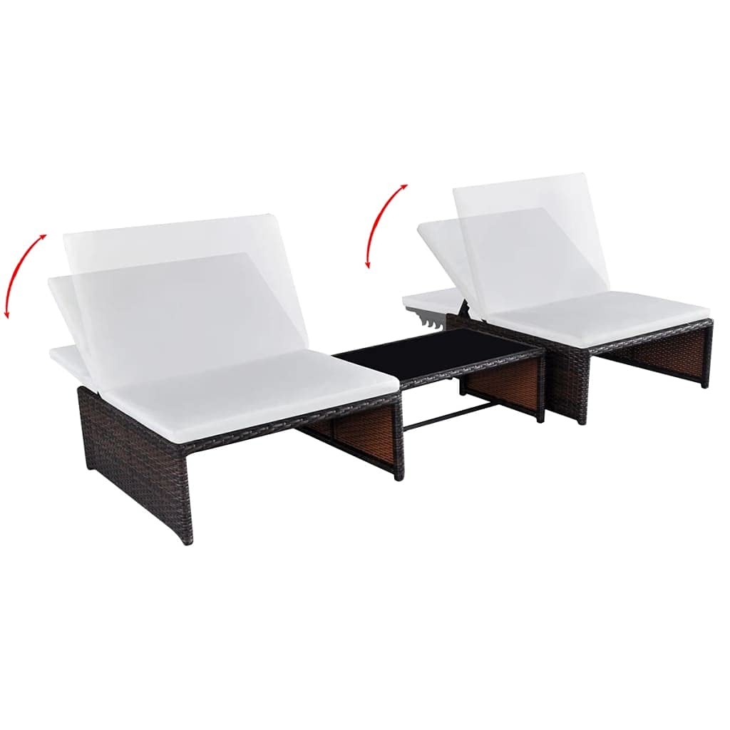 2-Piece Brown Poly Rattan Outdoor Chaise Lounge Set with Side Table - Perfect for Poolside, Beach, Garden, Balcony, Patio & Yard Relaxation