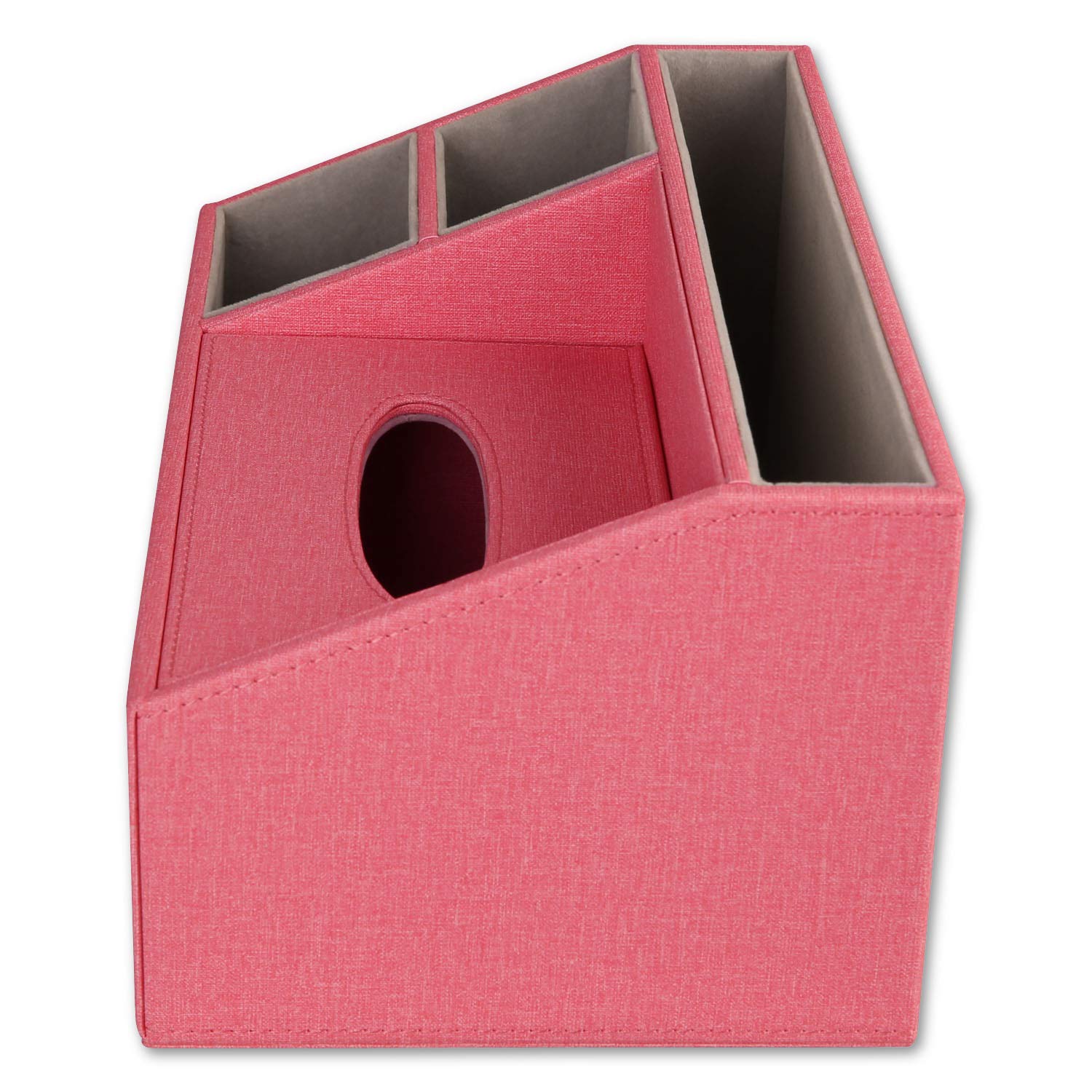 Premium Handmade Leather Desk Organizer with Tissue Box - 4 Compartments Large Capacity Office & Home Storage (Rose) - Perfect for Workspace Organization, Office Desks & Home Decor