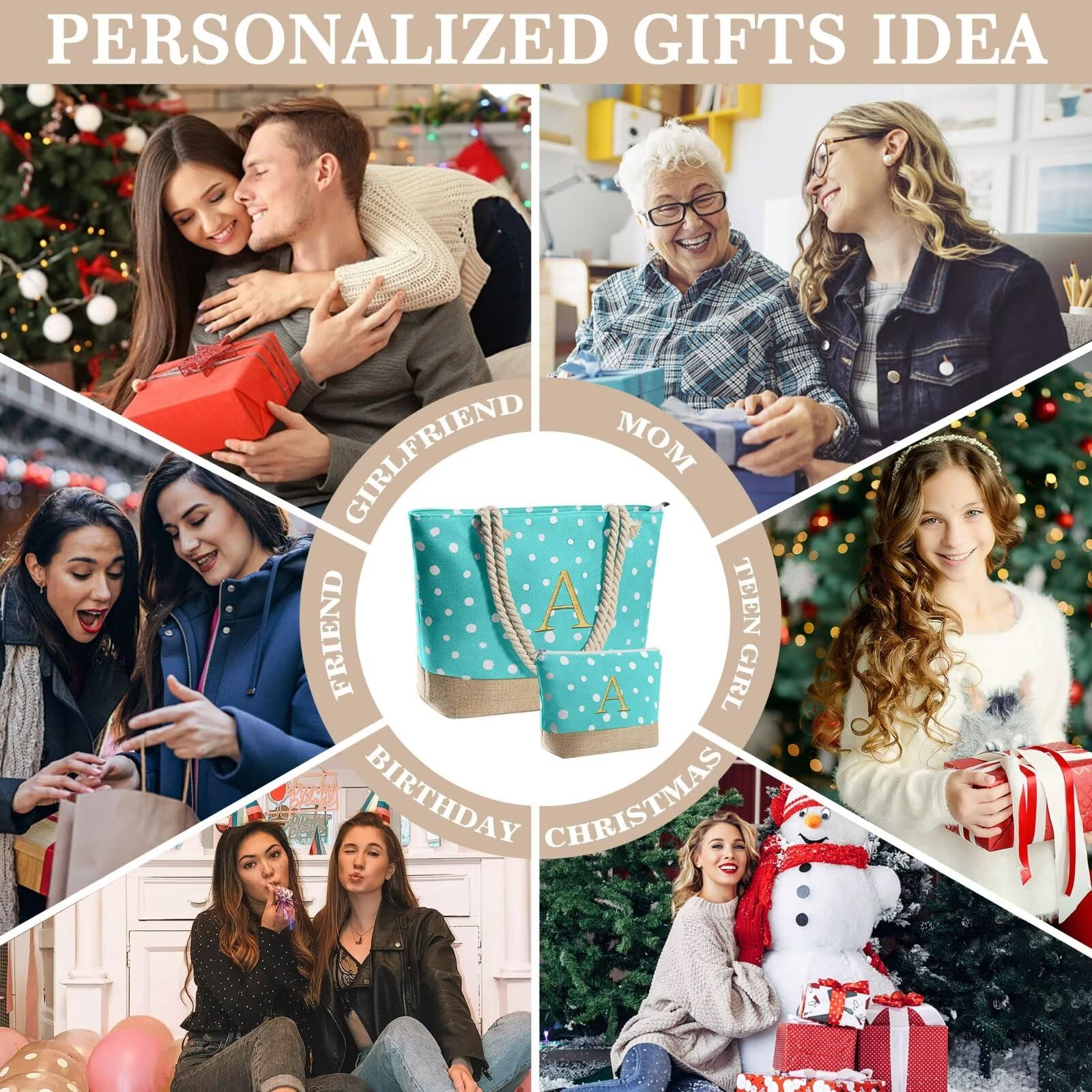 YOOLIFE Personalized Christmas & Birthday Gifts for Women - Custom Travel Tote Bag & Makeup Pouch Set for Mom, Friend - Perfect for Beach Vacations, Spa Days & Daily Essentials Organization