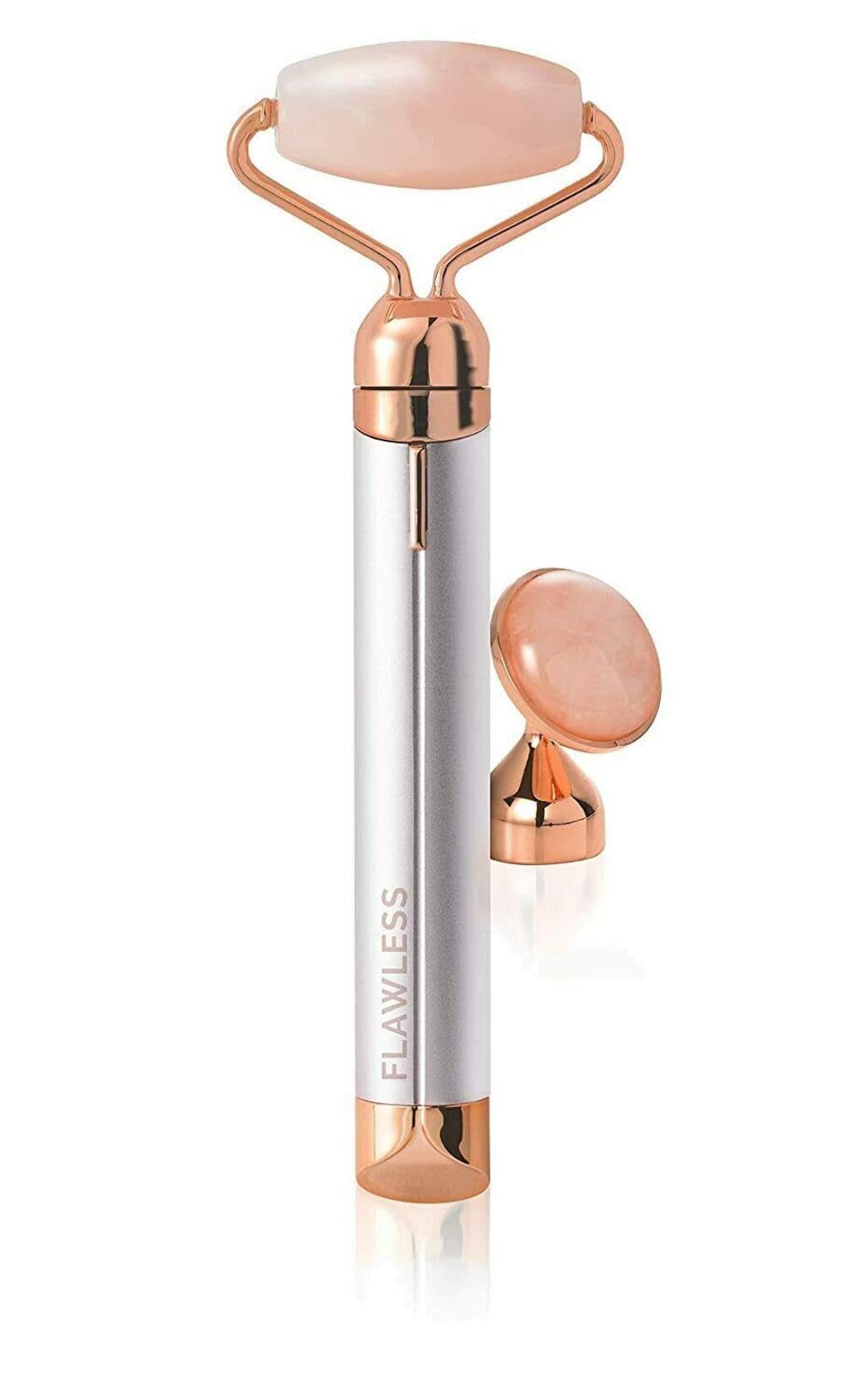 Finishing Touch Flawless Contour Vibrating Facial Roller & Massager - Rose Quartz Stone for Skin Tightening, Wrinkle Reduction & Lymphatic Drainage | Perfect for At-Home Spa, Self-Care Routine & Anti-Aging Skincare