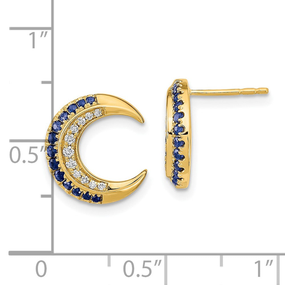 Gold Polished Moon Sapphire and Diamond Post Earrings - Model EM6847 SA 011 YA - Elegant Jewelry for Weddings, Parties & Special Occasions