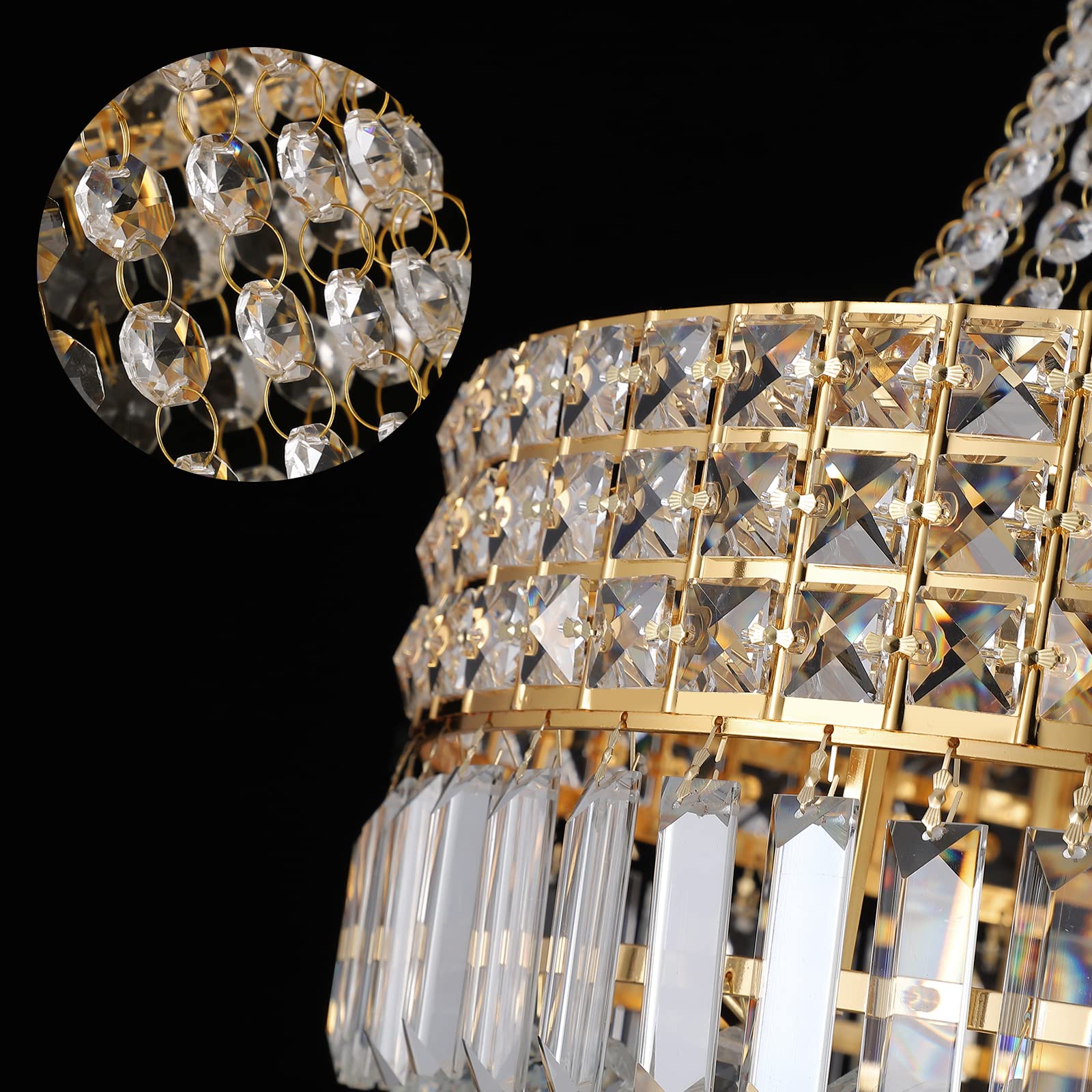 Modern LED Chandelier - Acrylic Crystal Design Adjustable Hanging Light Fixture with Easy Installation - 10 Lights for Dining Room, Living Room, Bedroom, Kitchen & Hallway (Chrome/Gold, 18-inch Diameter) | Perfect for Home Decor, Wedding Venues & Restaurant Lighting