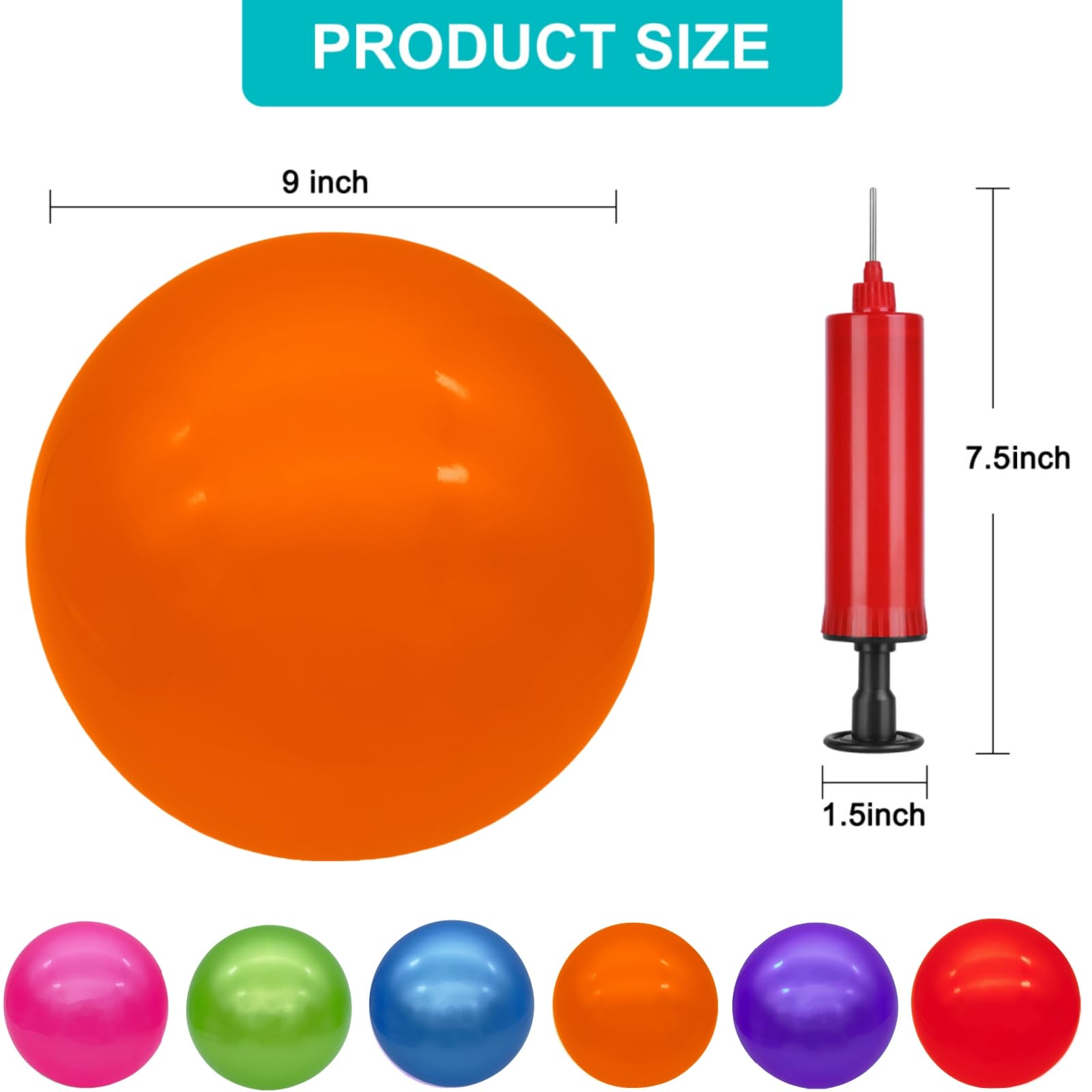 2 Pack 9 Inch Inflatable Bouncy Balls with Hand Pump - Fun Indoor Outdoor Play Balls for Kids - Perfect for Birthday Parties, Backyard Games & School Activities