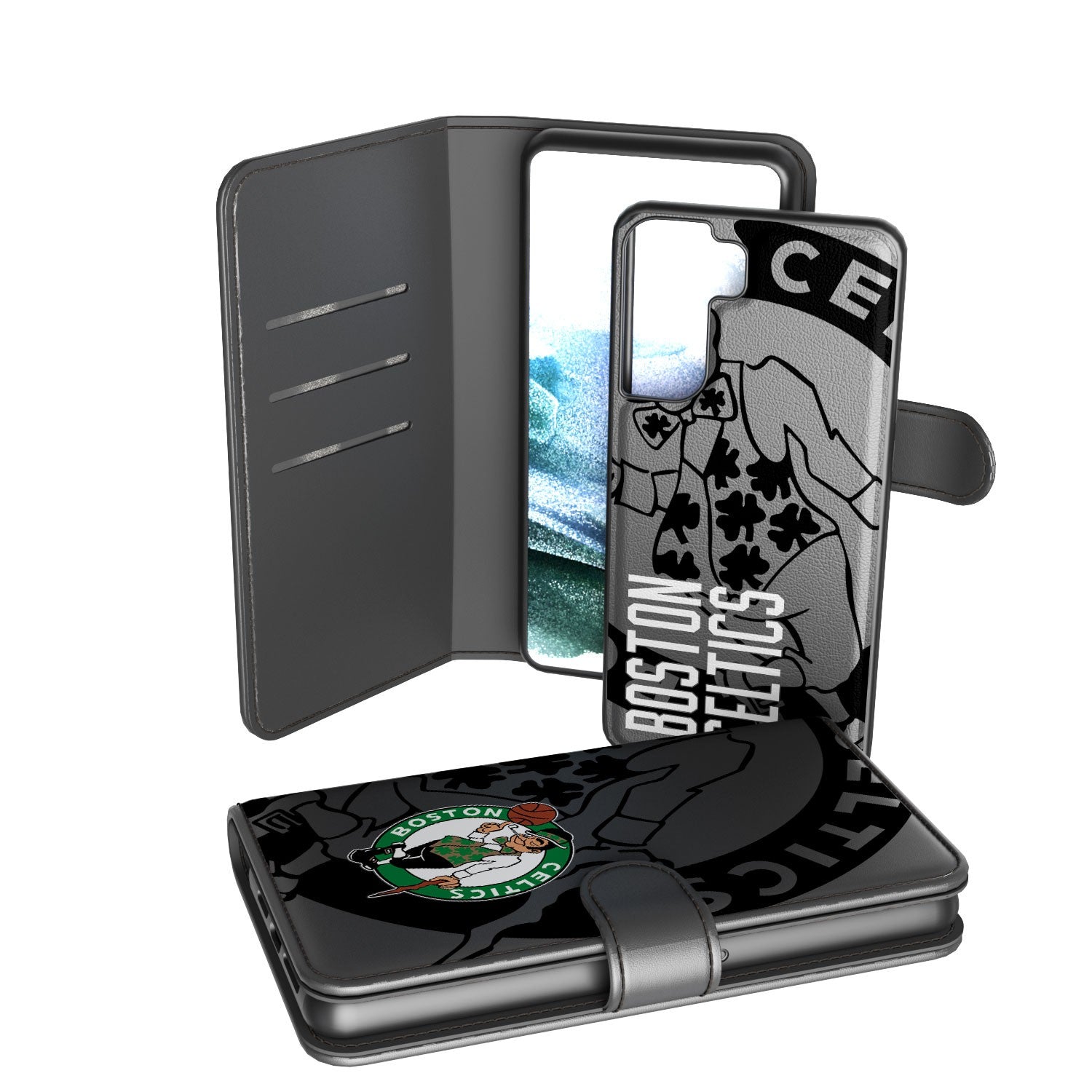 Boston Celtics Tilt Wallet Case for iPhone - Slim RFID Blocking Credit Card Holder Phone Cover - Perfect for Celtics Fans at Games & Daily Use