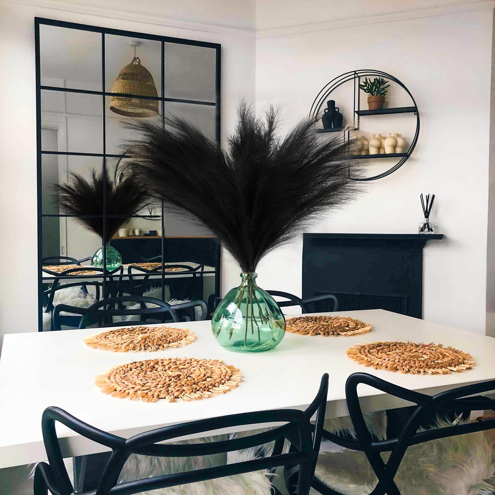 7 PCS 24 Inch Black Faux Pampas Grass Decor - Fluffy Artificial Pompous Grass Stems for Vase Filler, Table Centerpiece, Home, Office & Boho Wedding Decor - Perfect for Living Room, Bedroom & Event Styling