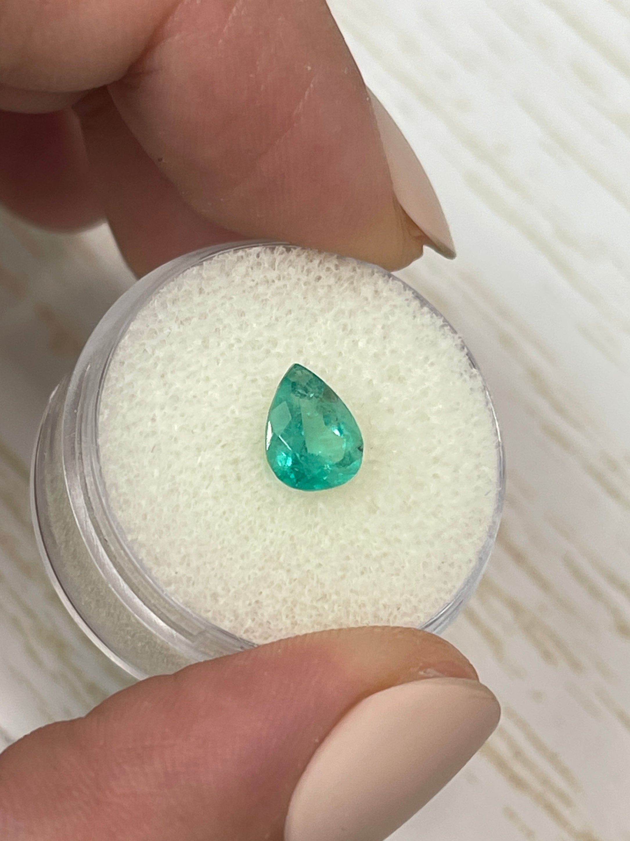 1.11 Carat Bluish Green Natural Loose Colombian Emerald Pear Cut Gemstone for Jewelry Making, Engagement Rings & Fine Collections