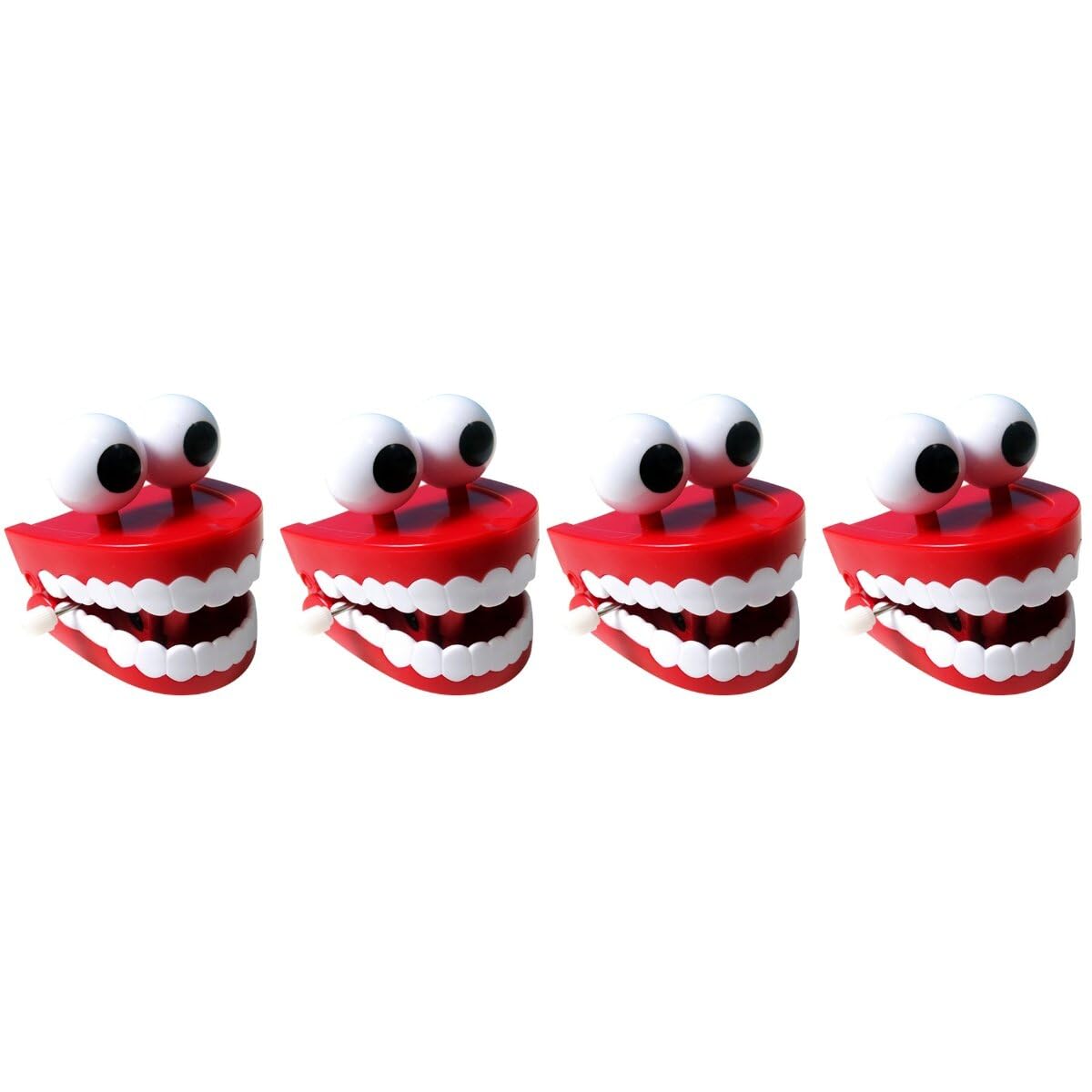 4 Pack Novelty Vibrating Wind Up Toys - Chattering Teeth with Eyes - Fun Gag Gifts for Parties, Prank Gifts, Stocking Stuffers & Stress Relief Toys