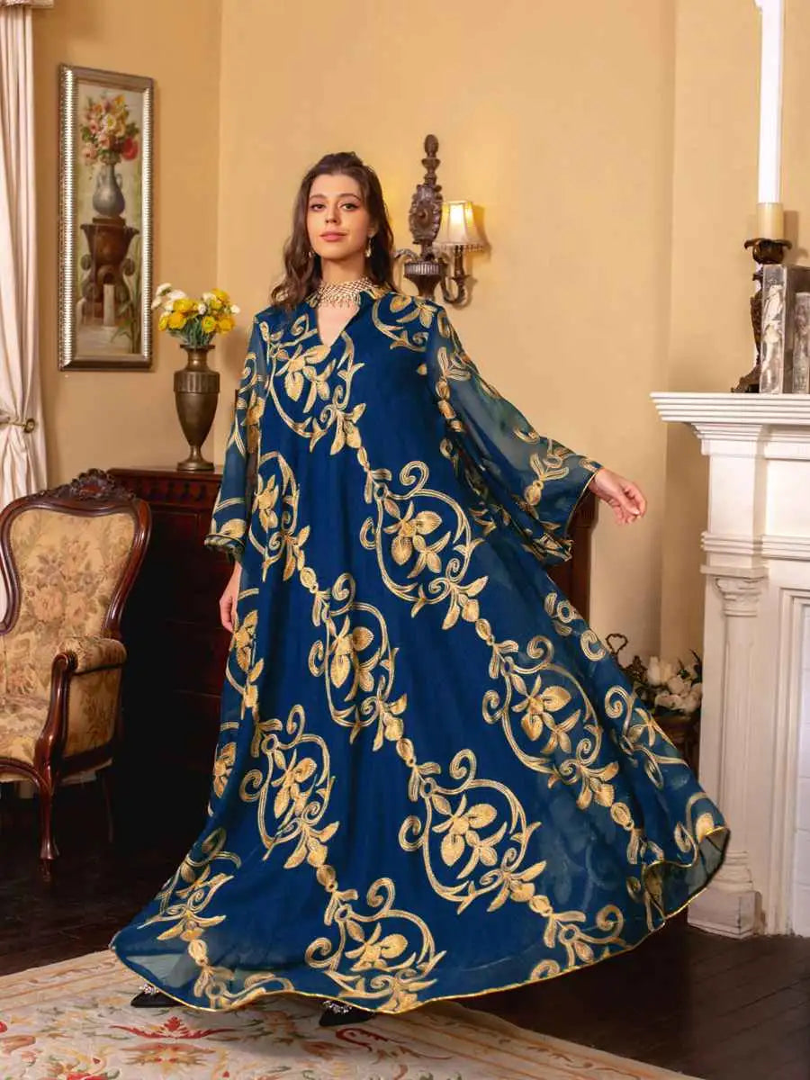Elegant Eid Dress for Women - Doris Embroidery Kaftan Caftan Dress | Muslim Holiday Outfit, Summer Beach Cover Up, Party Wear, Special Occasion Fashion