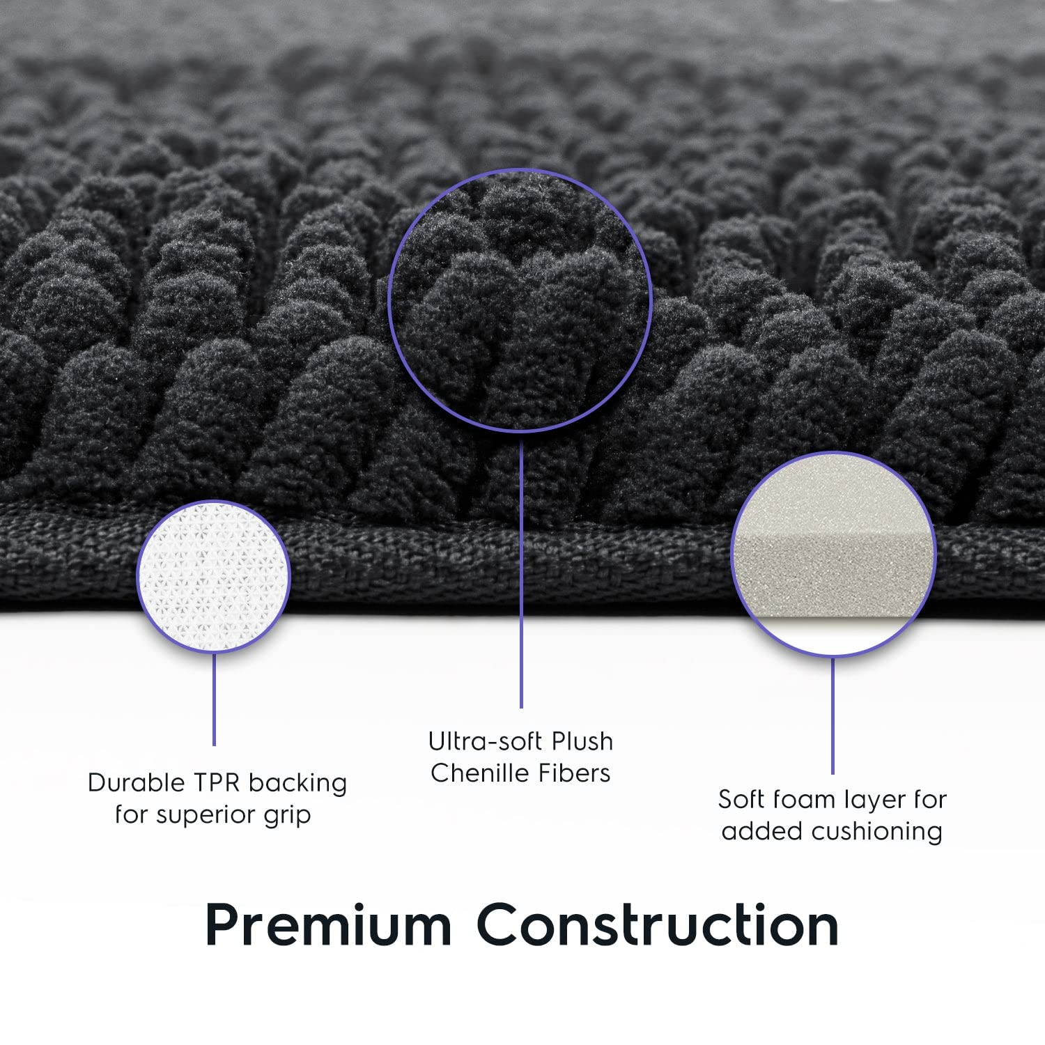 Premium Tafts Bathroom Rugs - Ultra Soft Chenille Microfiber Bath Mat with Memory Foam, Super Absorbent & Machine Washable, Non-Slip Shaggy Floor Mat for Bathroom (21