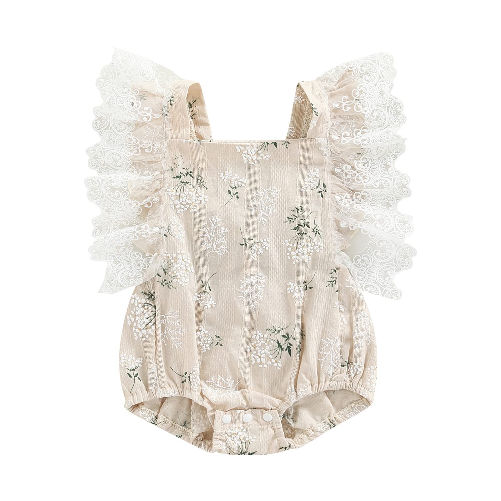 Newborn Baby Girl Clothes - Lace Flutter Sleeve Floral Bodysuit Romper One-Piece Outfit for Summer | Perfect for Photoshoots, Parties & Daily Wear