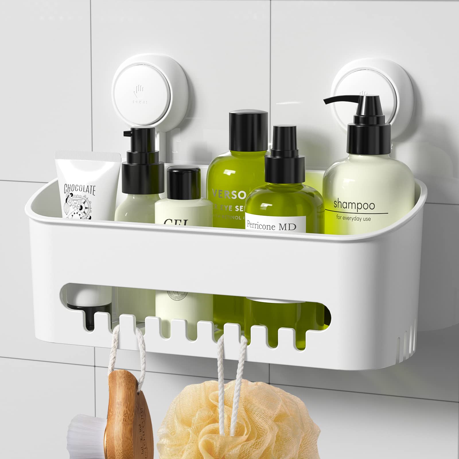 LUXEAR Heavy Duty Shower Caddy with Suction Cups - No Drilling Bathroom Organizer Holds up to 22lbs, Waterproof Storage Shelf for Shampoo, Soap & Toiletries - Perfect for Shower, Bathtub & Kitchen Organization