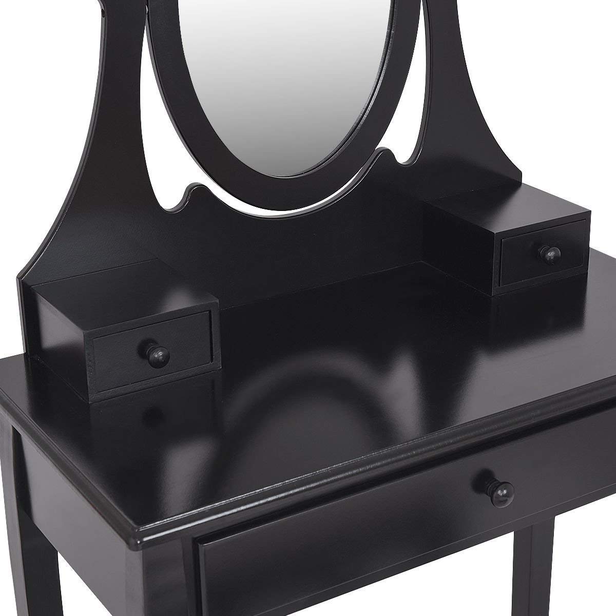 Casart Black Wooden Bathroom Vanity Set with Mirror & 3 Drawers - Makeup Dressing Table & Stool Combo for Modern Bathroom Decor | Perfect for Small Spaces & Daily Beauty Routine