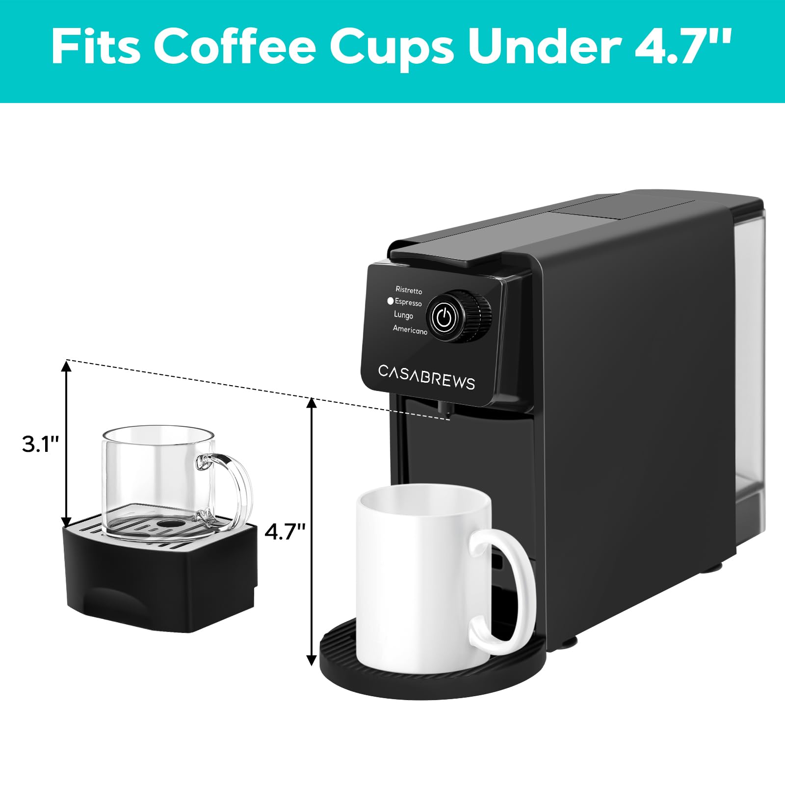 CASABREWS Mini Espresso Machine for Nespresso Original Pods - 20 Bar Pressure, 4 Brewing Modes, 21oz Removable Water Tank - Compact Capsule Coffee Maker for Home, Office, Dorm or RV - Perfect for Espresso, Lungo & Americano Coffee - Black