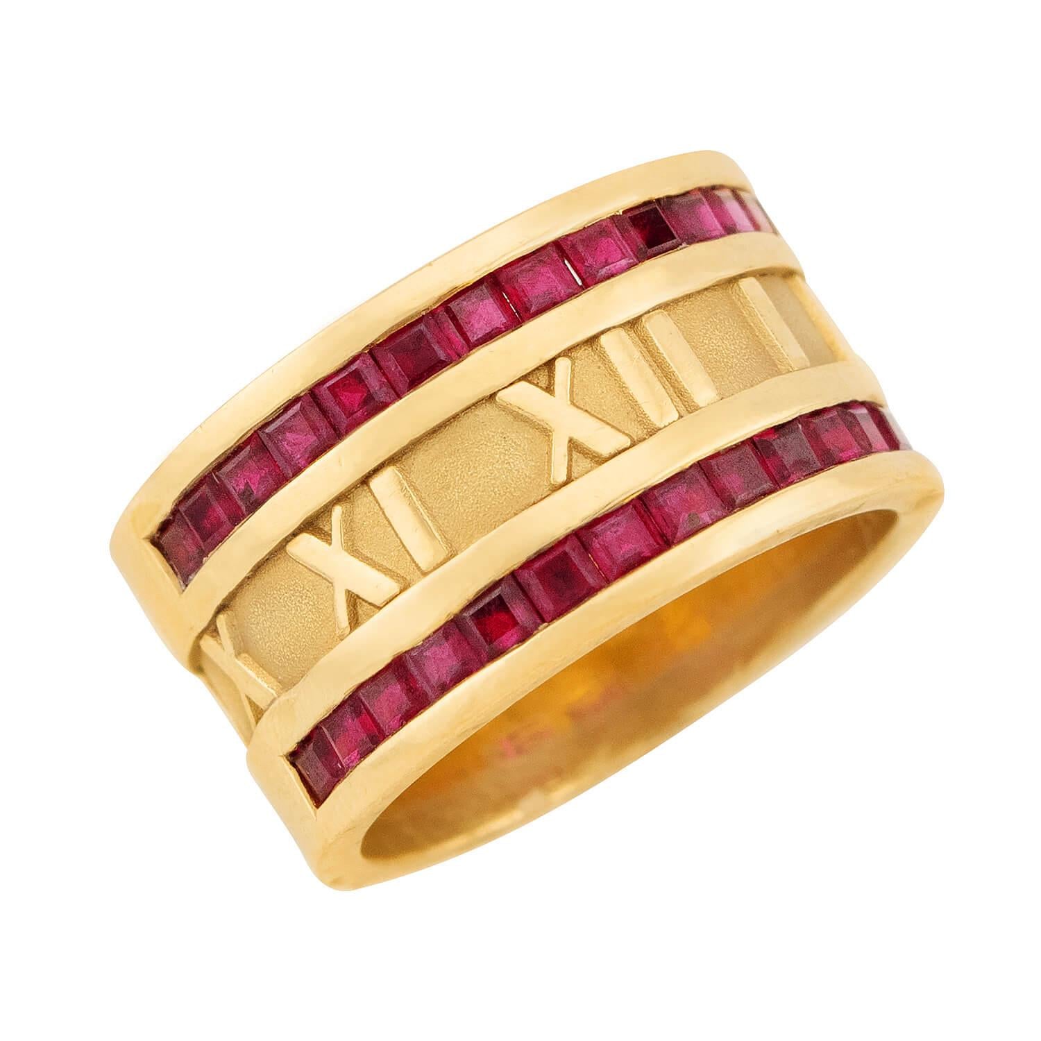 Vintage Tiffany & Co. 18K Gold Ruby Atlas Ring - Elegant Estate Jewelry for Women, Perfect for Weddings, Anniversaries & Special Occasions