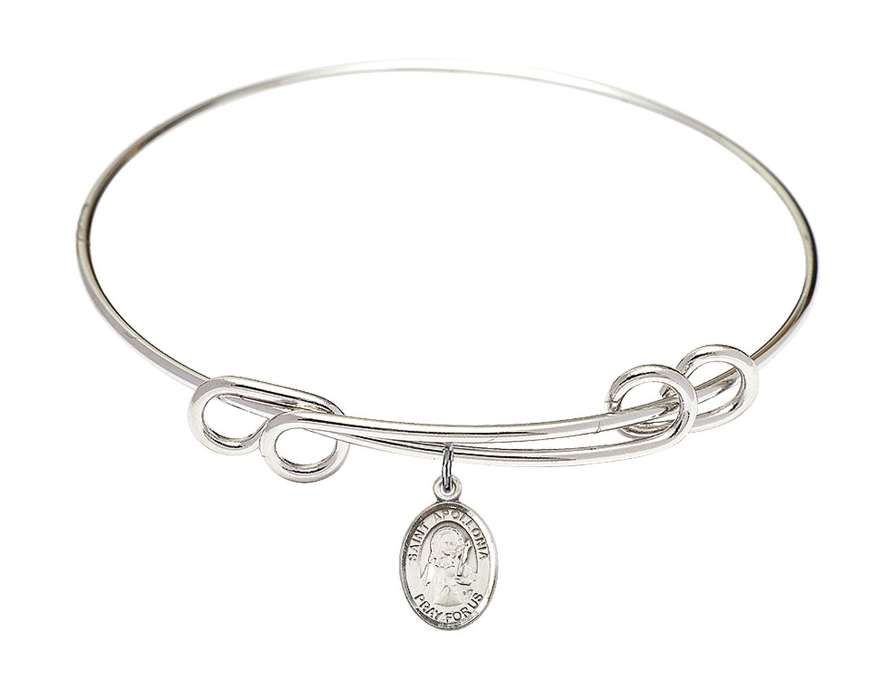 Sterling Silver Round Double Loop Bangle Bracelet with St. Apollonia - Elegant Religious Jewelry for Women, Perfect for Church, Weddings & Everyday Wear
